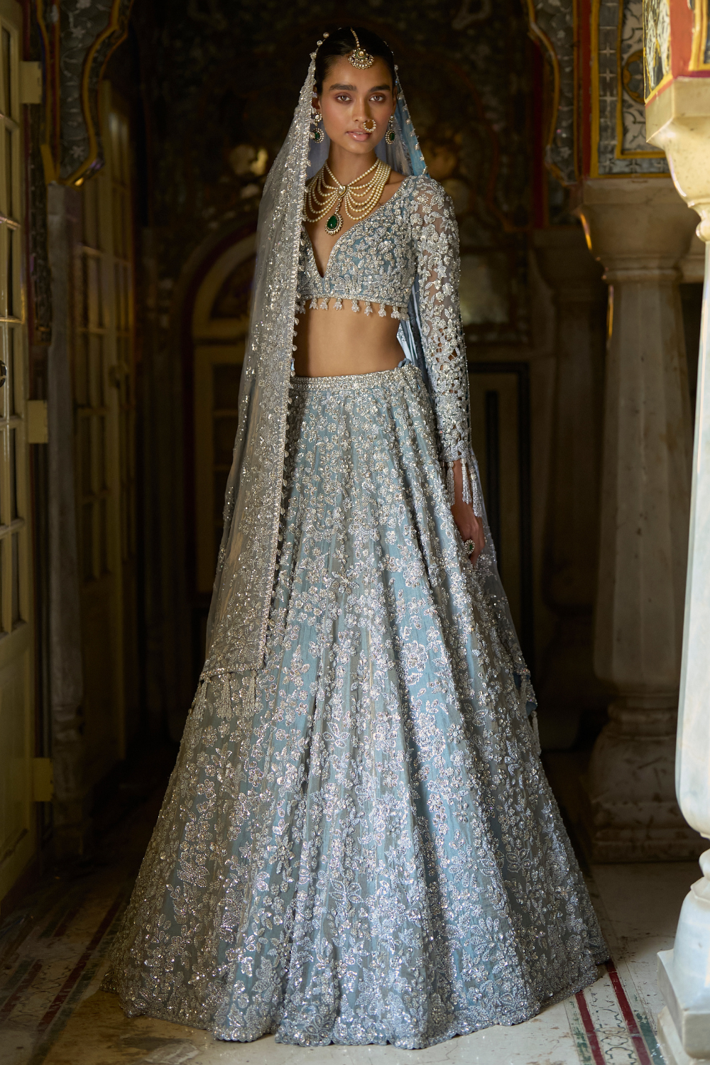 Ice Blue Tissue Lehenga Set