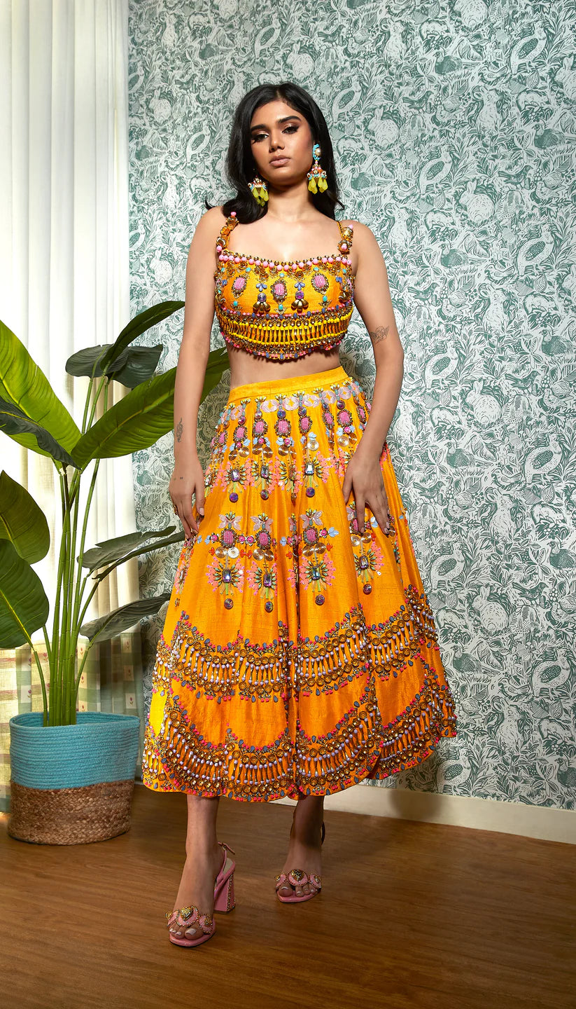 BUMBLEBEE : MANGO EMBELLISHED HALF LEHENGA SET