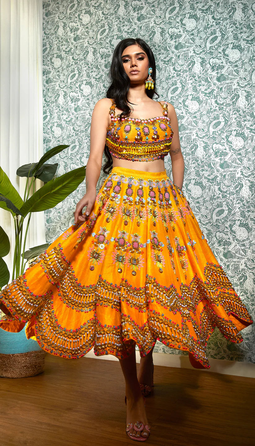 BUMBLEBEE : MANGO EMBELLISHED HALF LEHENGA SET