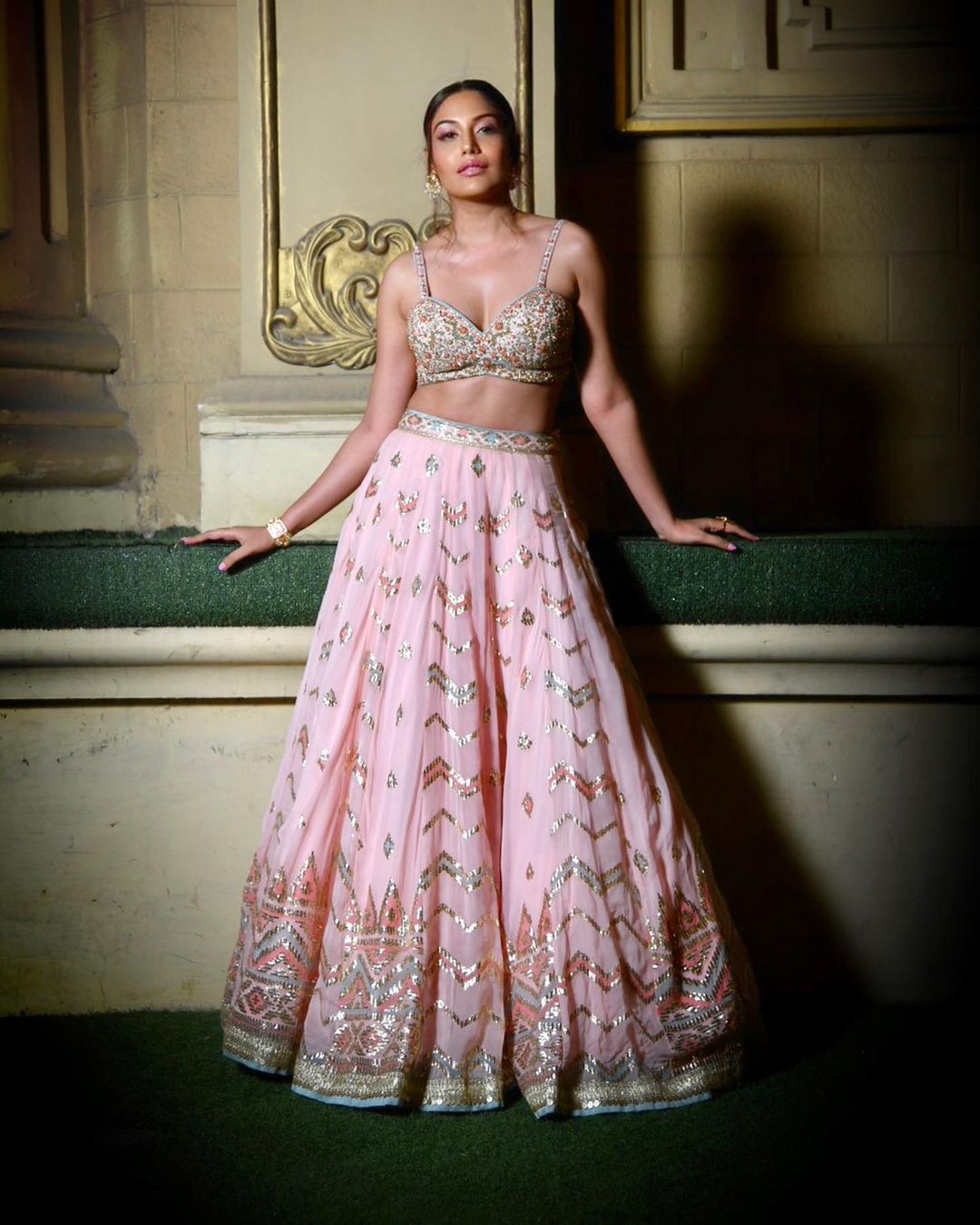 Surbhi in Layla two panel lehenga cape set