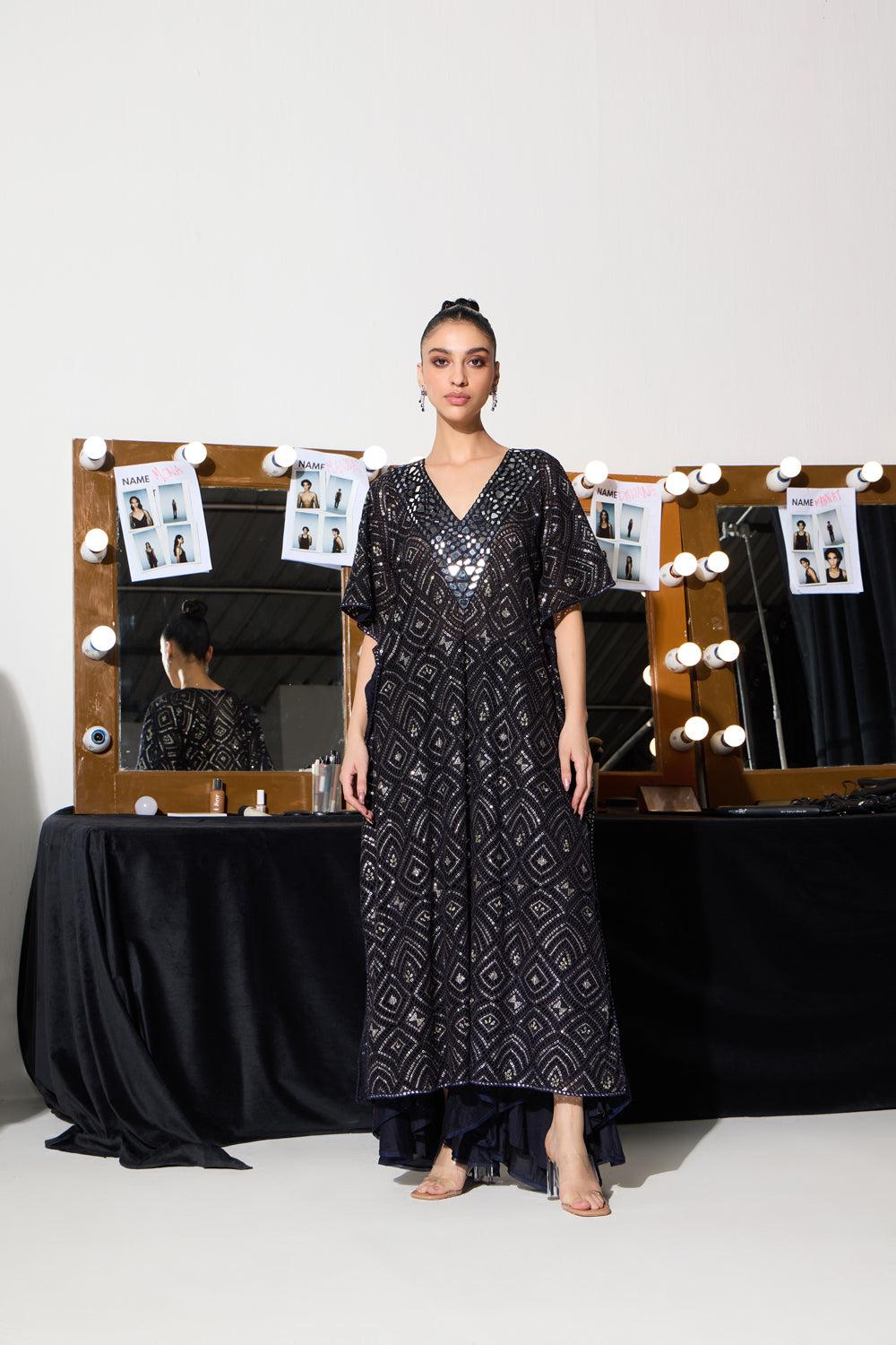 Lace Scallop Midnight Blue Kaftan