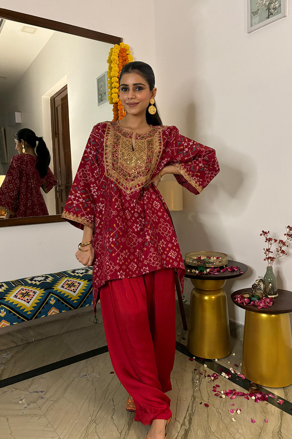 Ayushi in our Short A line Patola Top With Salwar Pants