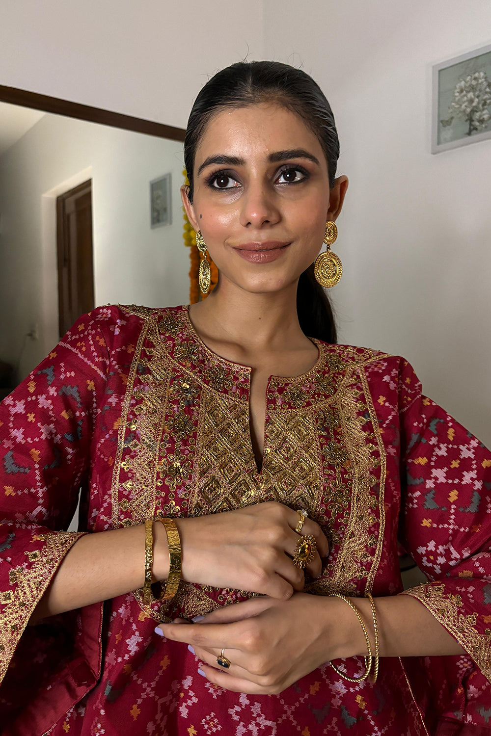 Ayushi in our Short A line Patola Top With Salwar Pants