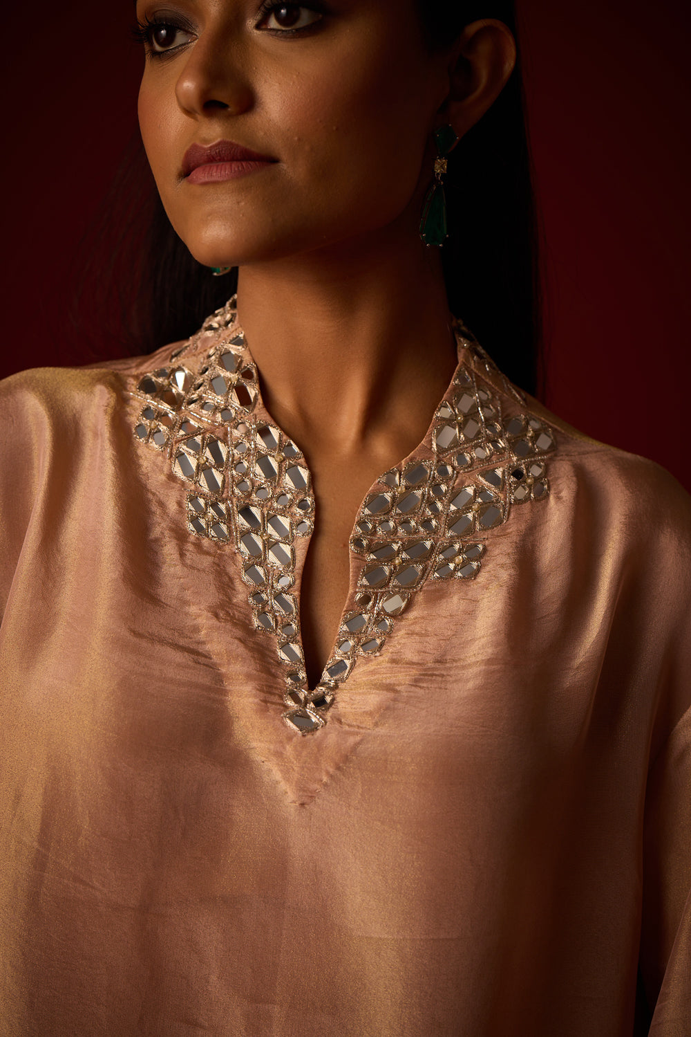 Tissue Mirror Work Hi Neck Tunic