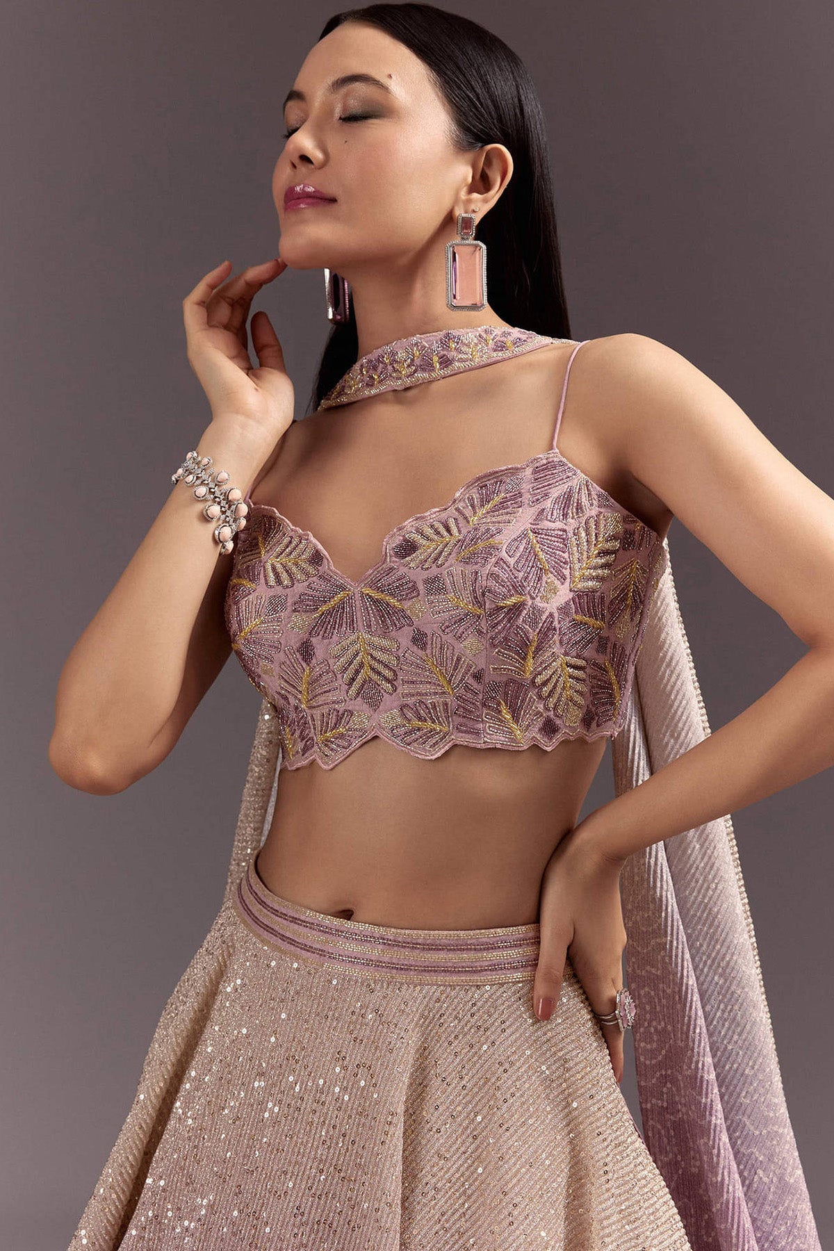 Pink Ombre Lehenga Dupatta Set With Heavily Worked Blouse - Ready to Ship