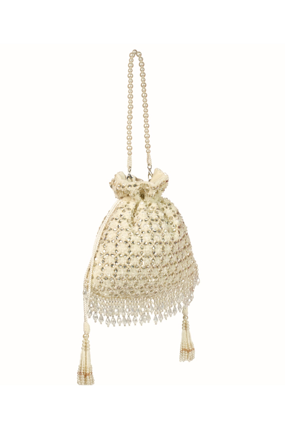 Aafreen Ivory Suede Kundan Embellished Potli