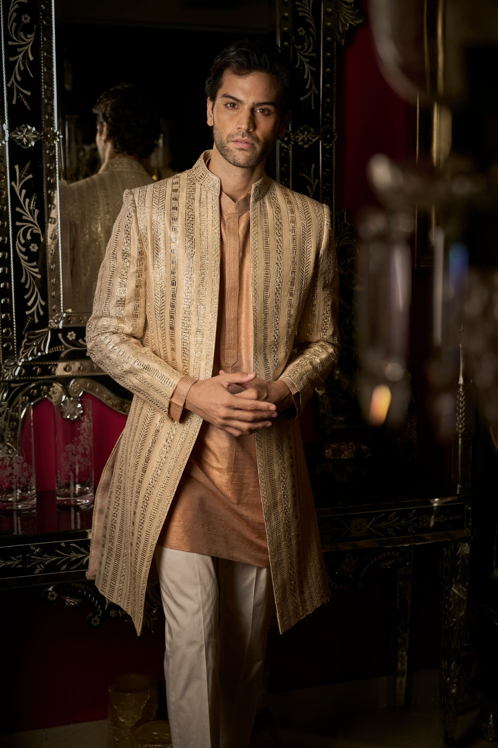 Rose Gold Open Sherwani Set