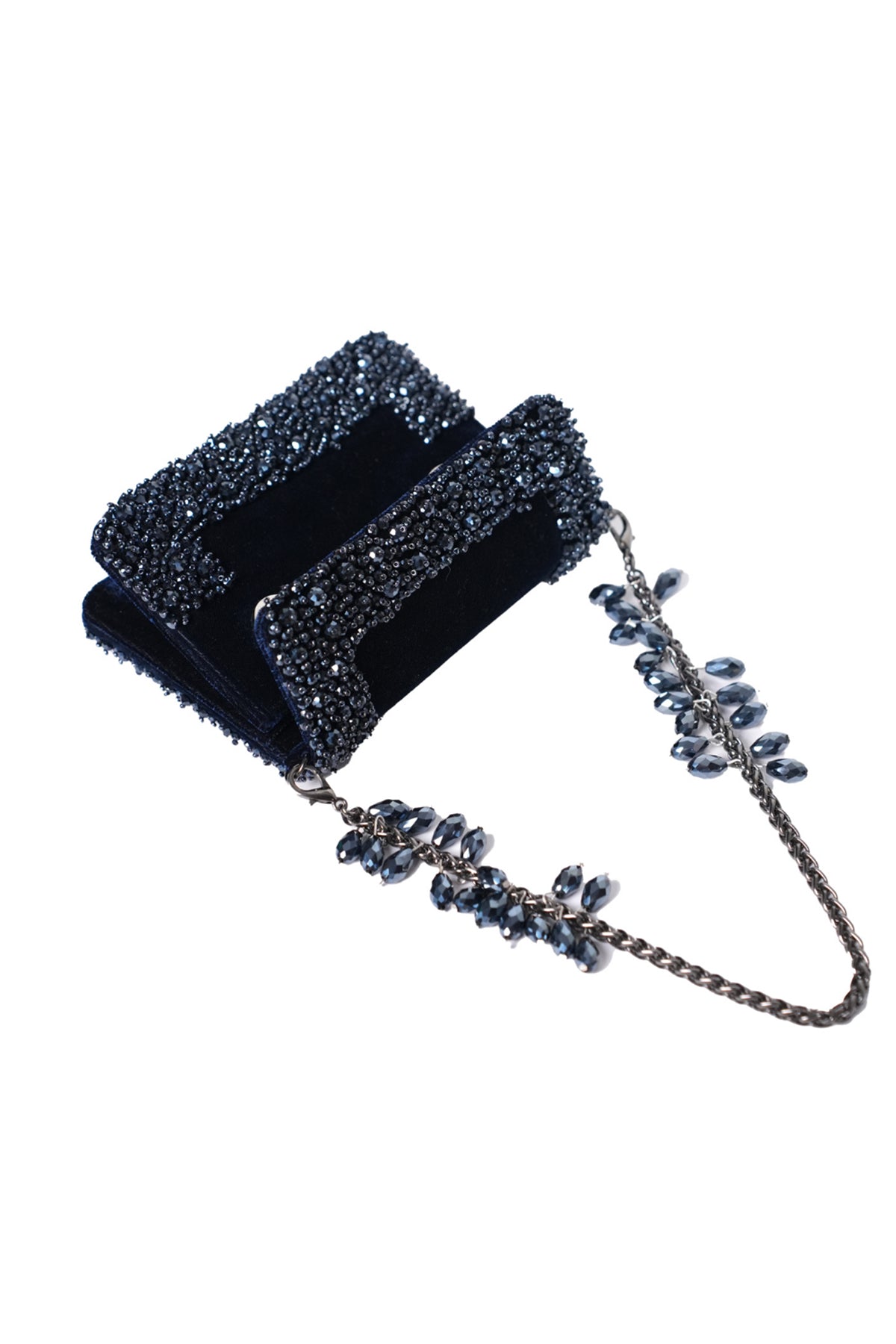 Elana Navy Blue Suede Crystal Embellished Mini Bag