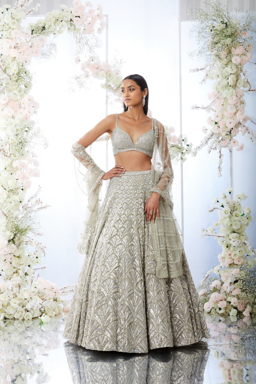 Samiksha Pednekar in Silver Crystal Lehenga Set