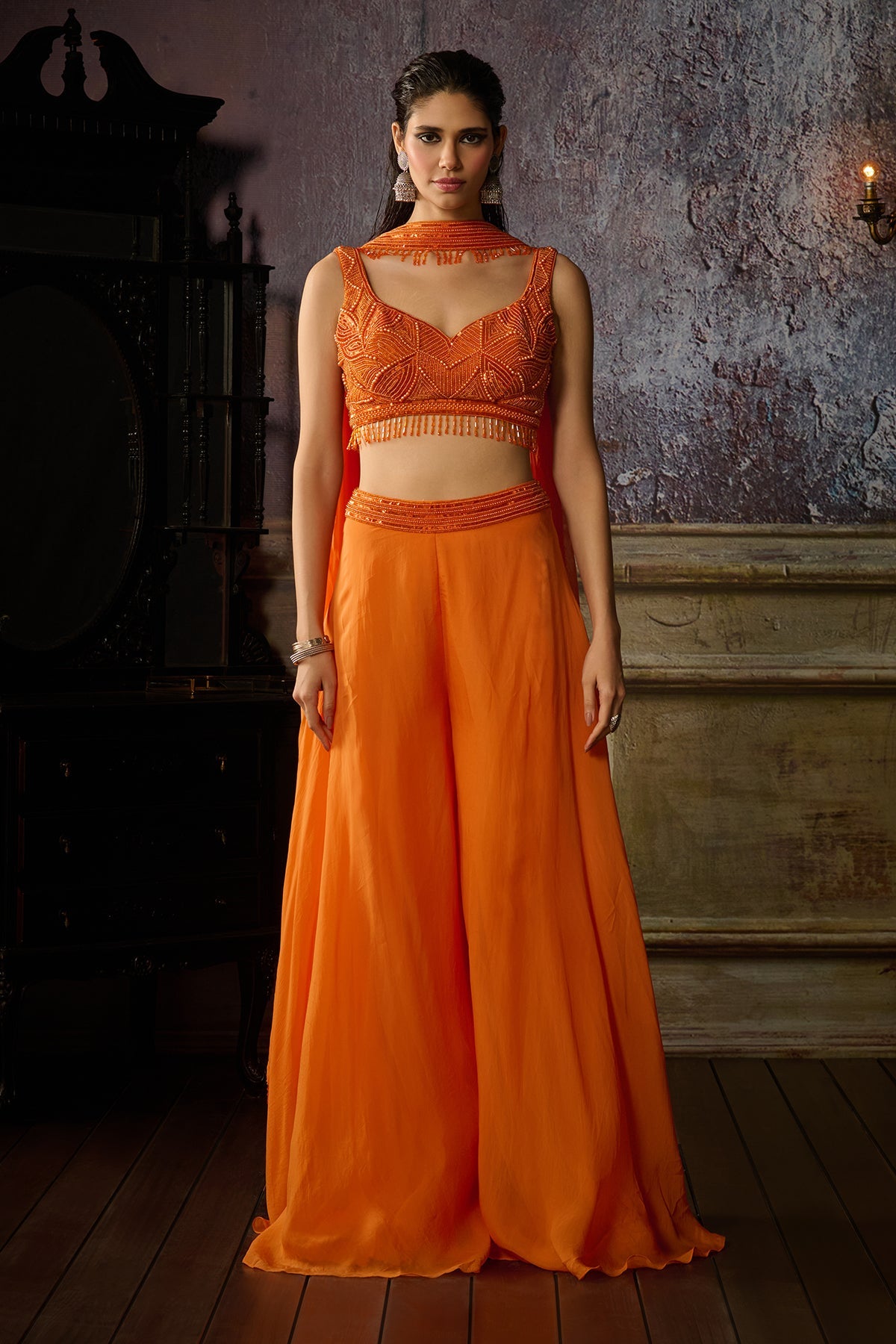 ORANGE SHARARA PANT SET