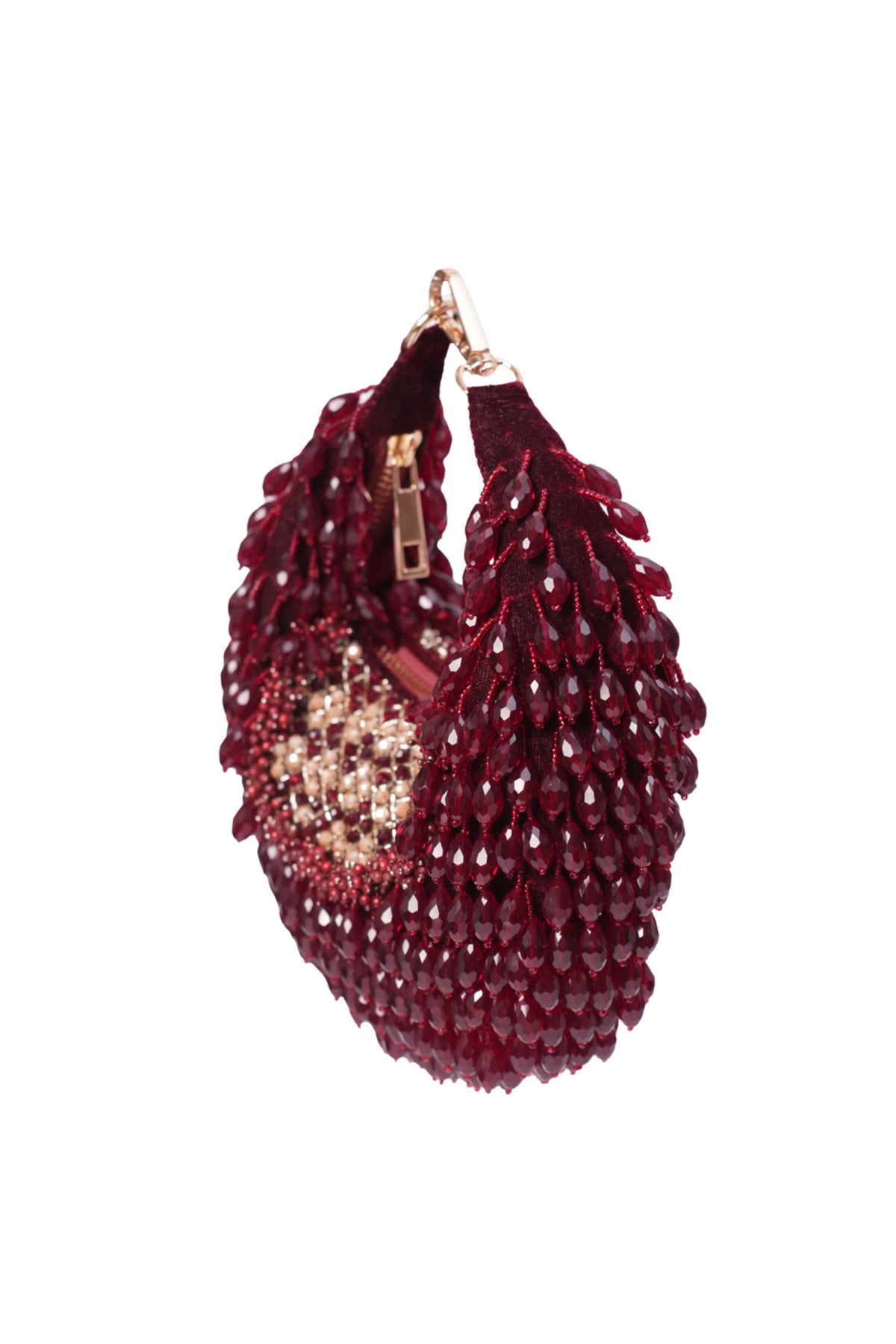 Alara Maroon Suede Embellished Hobo Bag