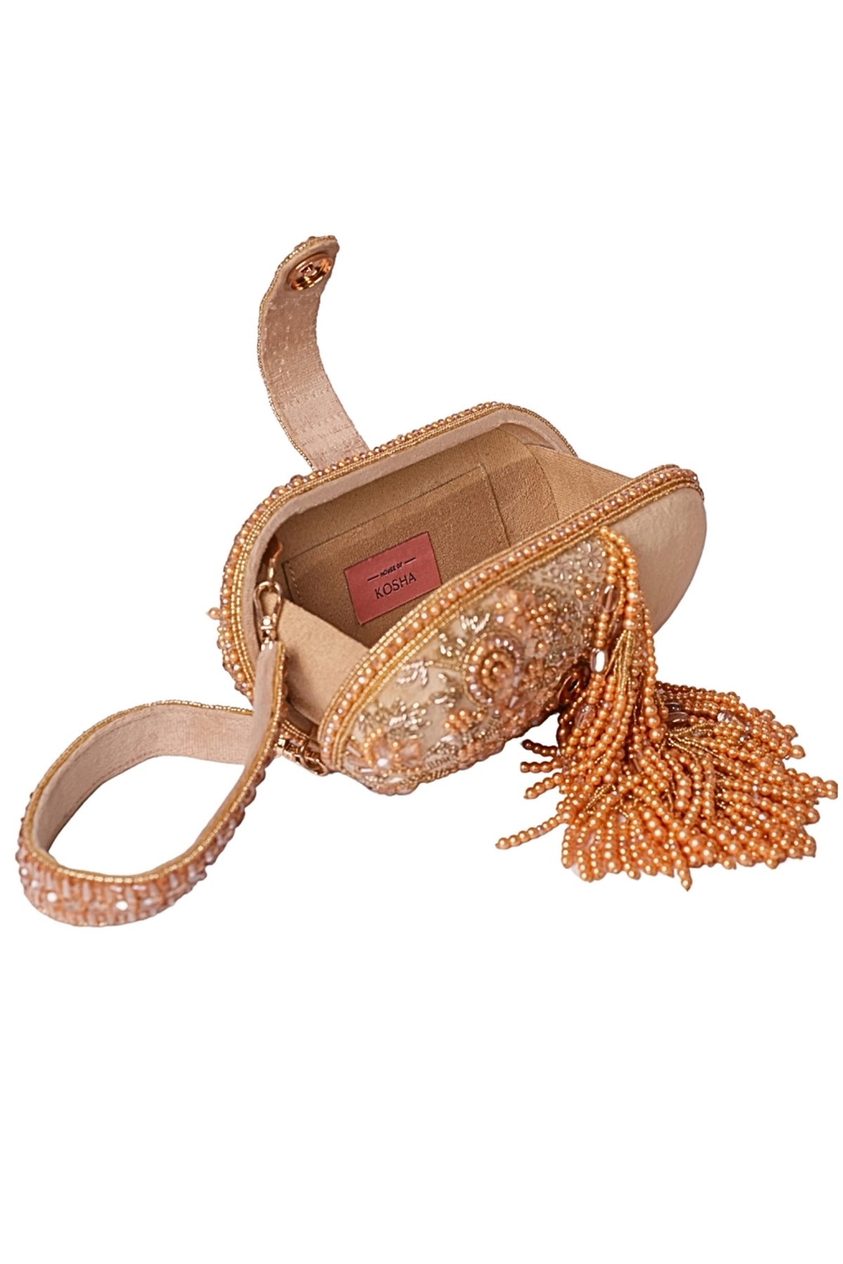 Azmat Gold Suede Embellished Capsule Bag