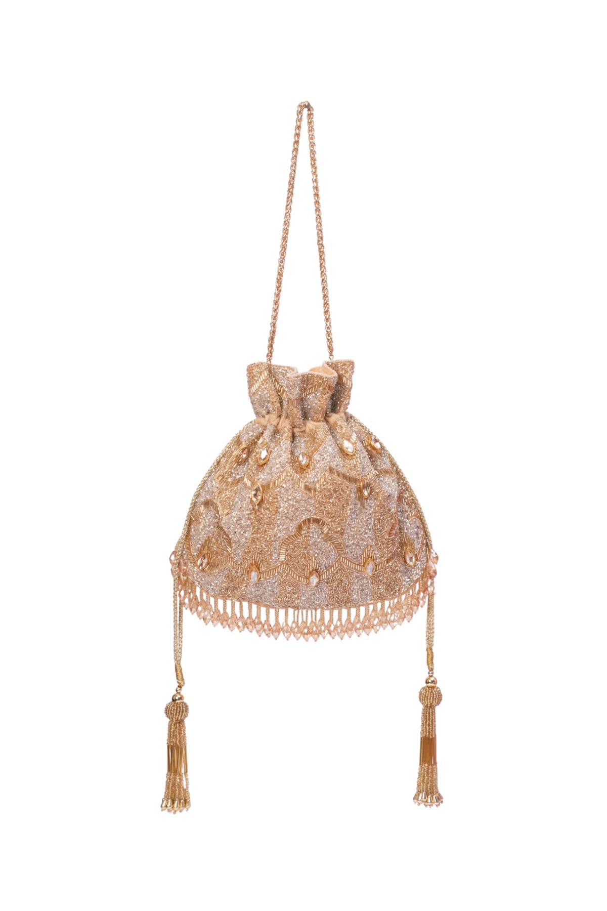 Sunheri Gold and Silver Georgette Embellished Potli