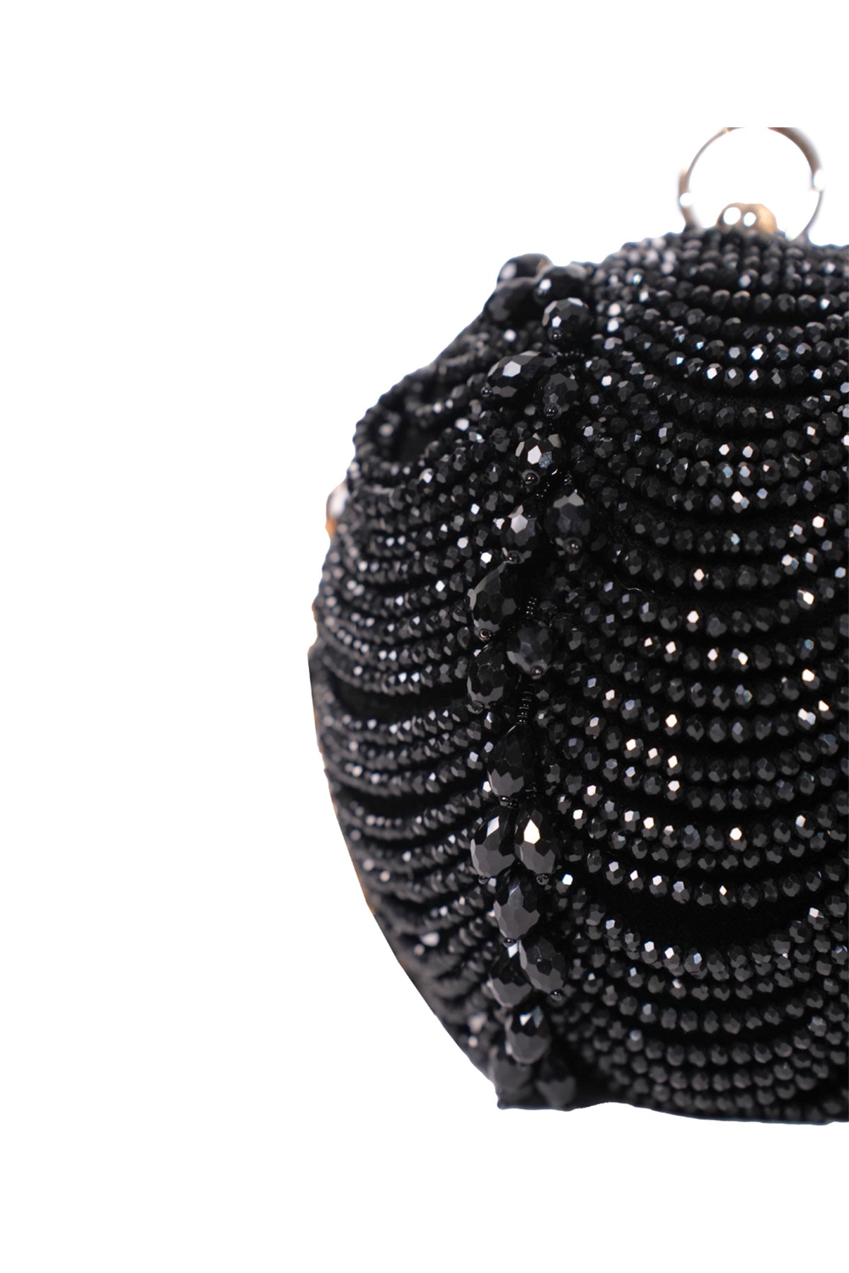 Velora Black Suede Embellished Round Bag