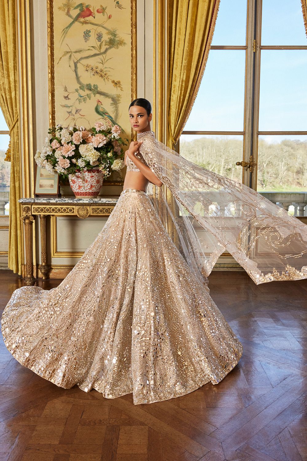 Rose Gold Mirror Work Lehenga Set