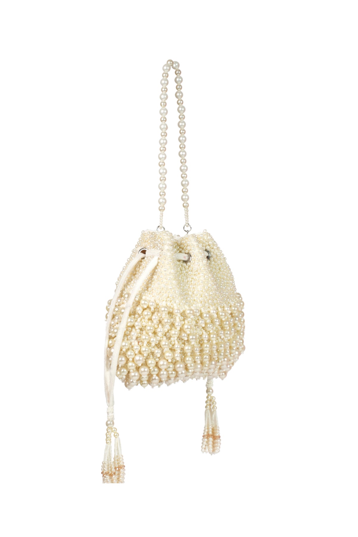 Zeba Ivory Suede Pearl Embellished Potli