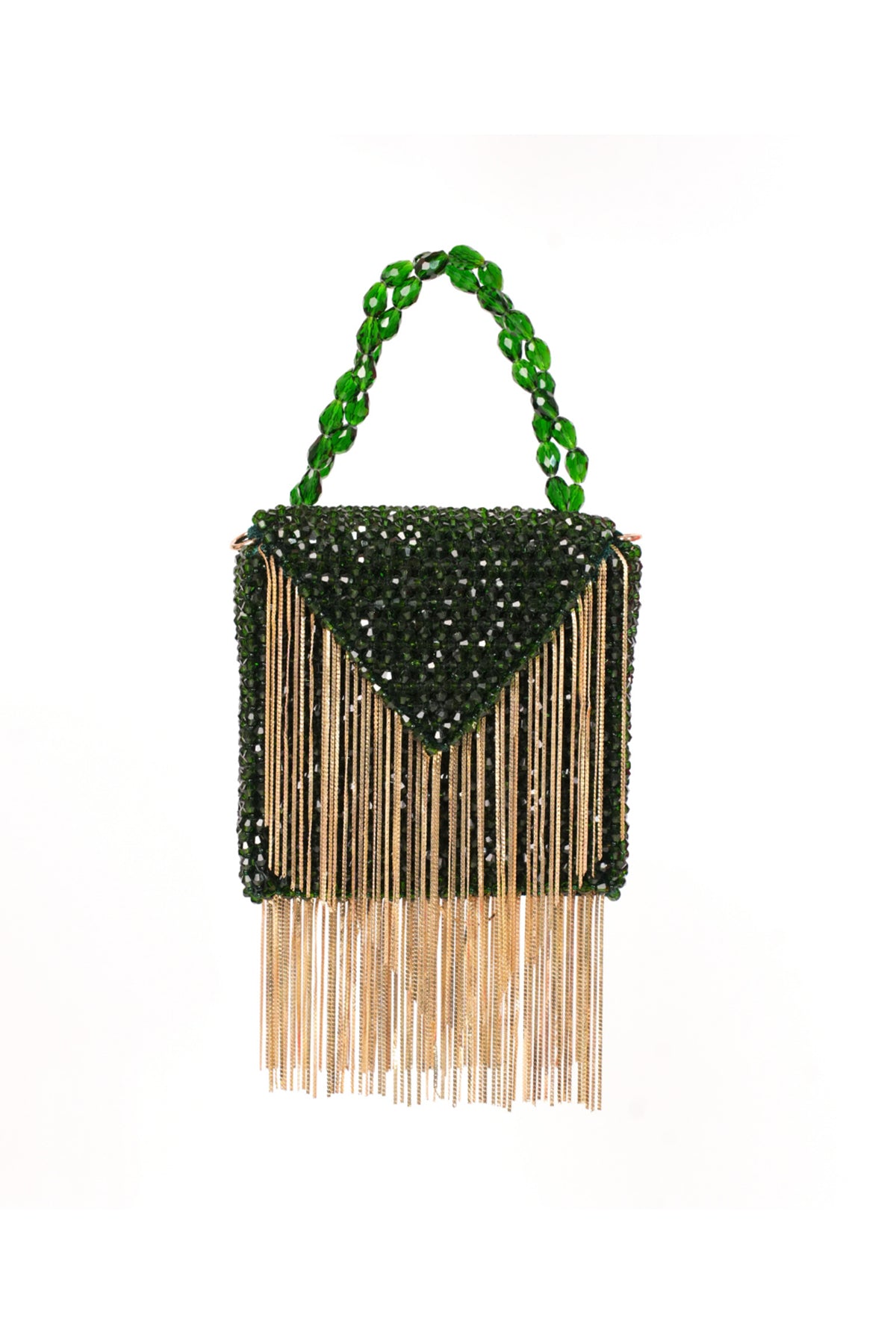 Natali Green Embellished Mini Bag With Gold Chain