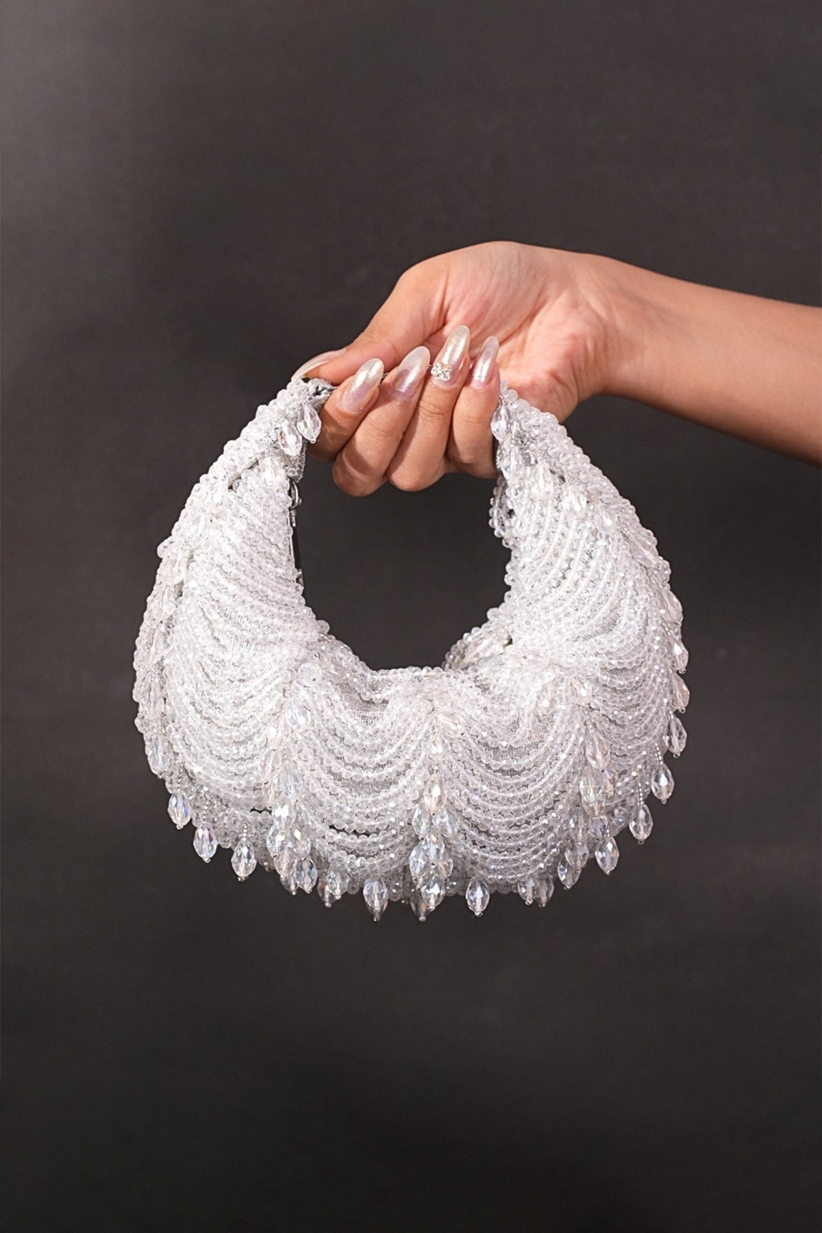 Liona Silver Suede Embellished Hobo Bag