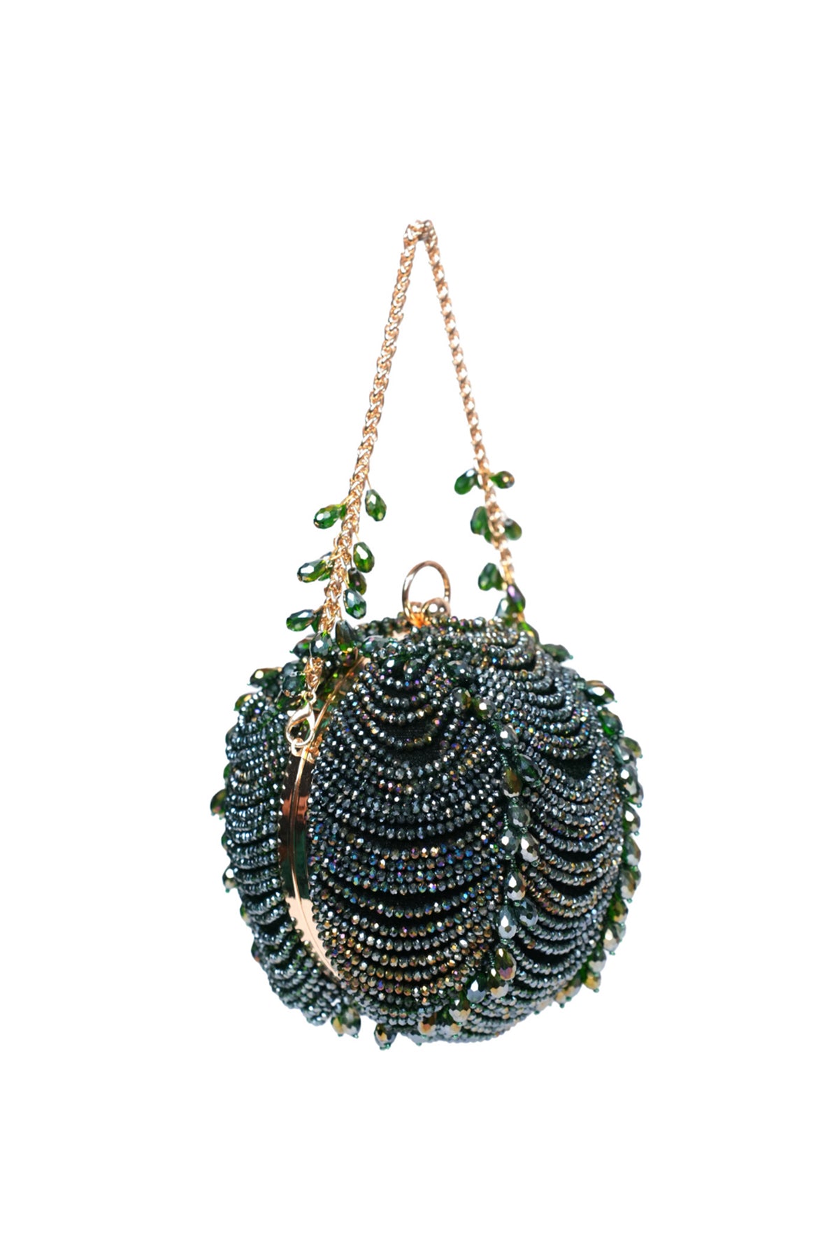 Velora Green Suede Embellished Round Bag