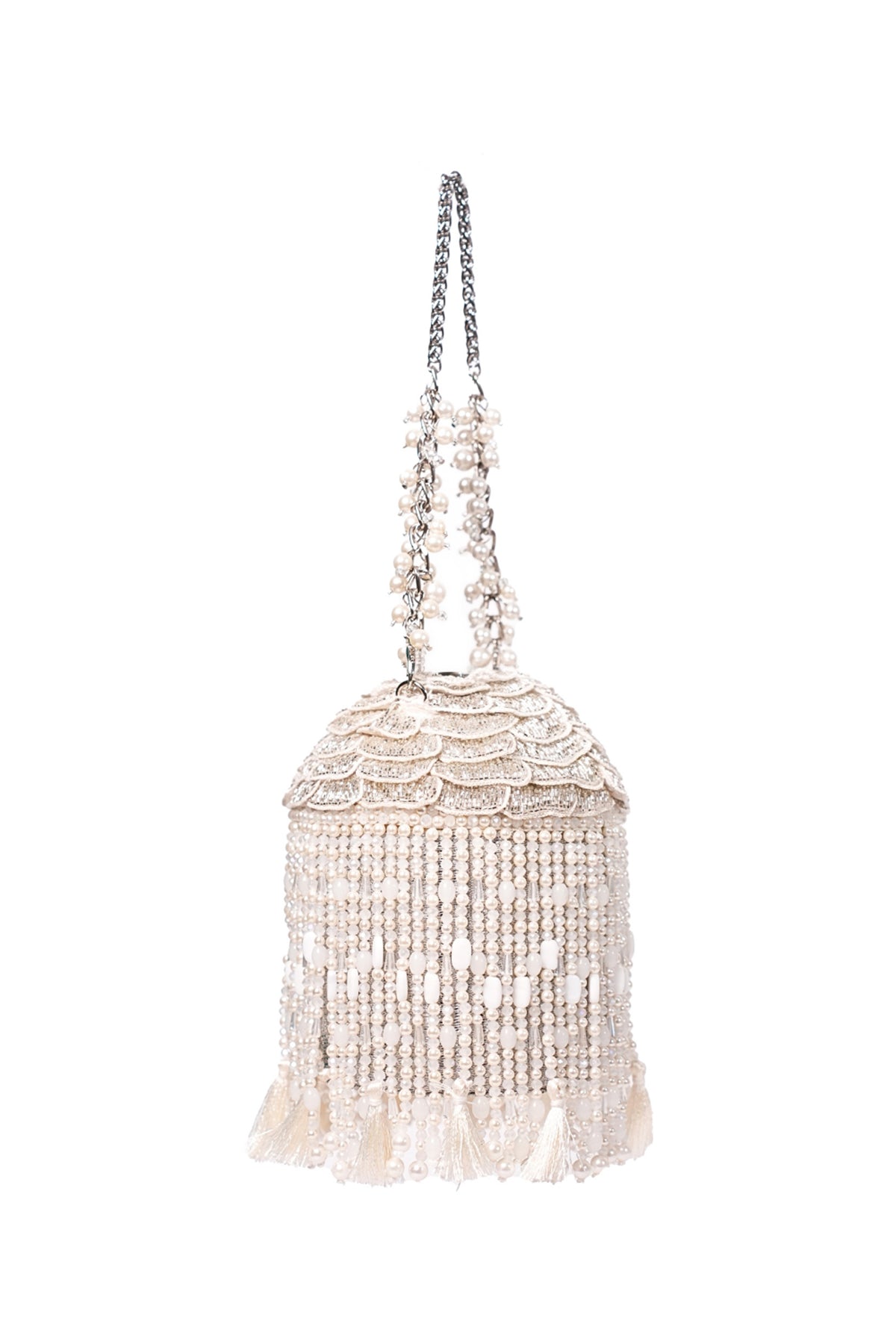 Nova Silver Suede Embellished Bucket Bag