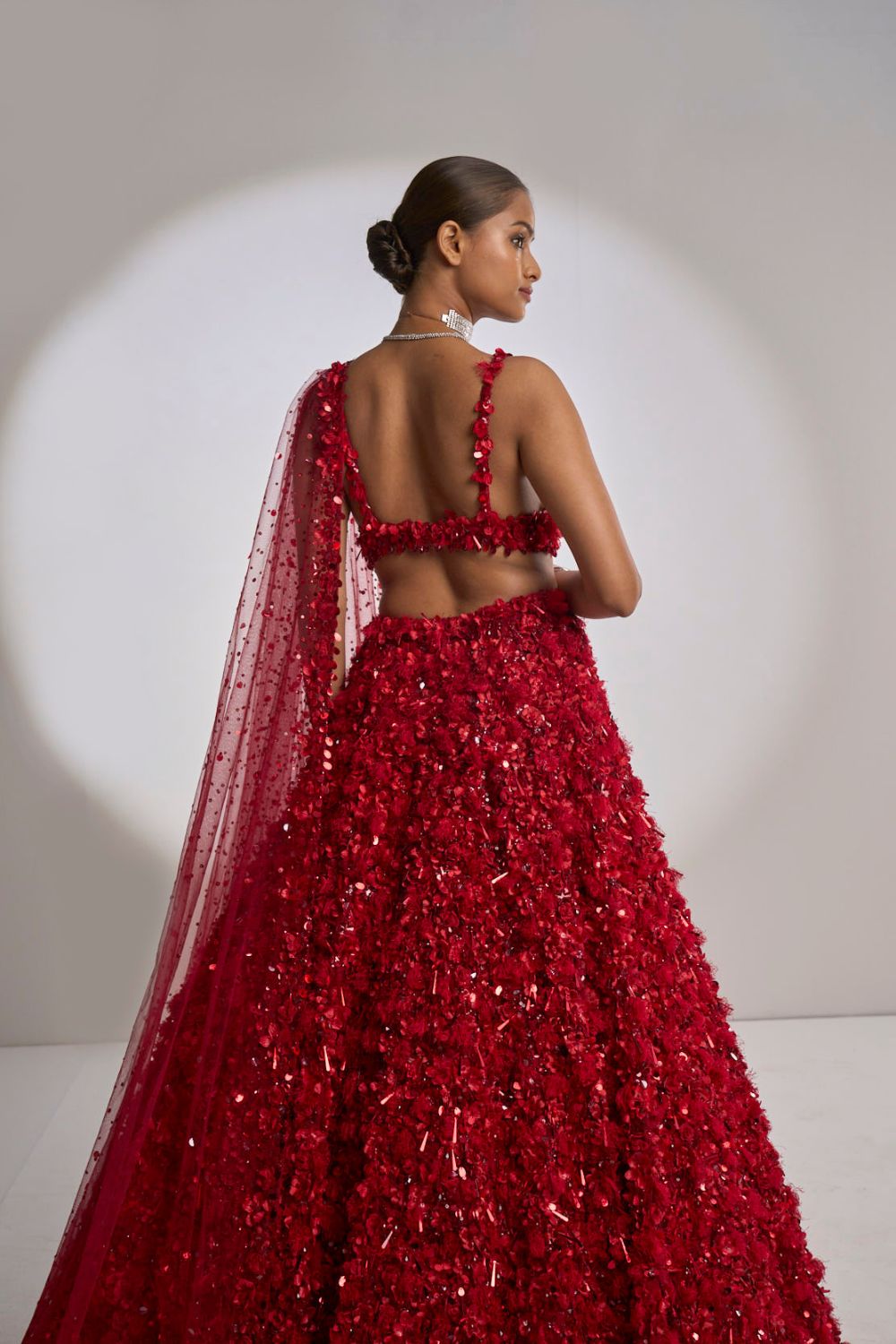 Tamannaah Bhatia in Red Three-Dimensional Lehenga Set