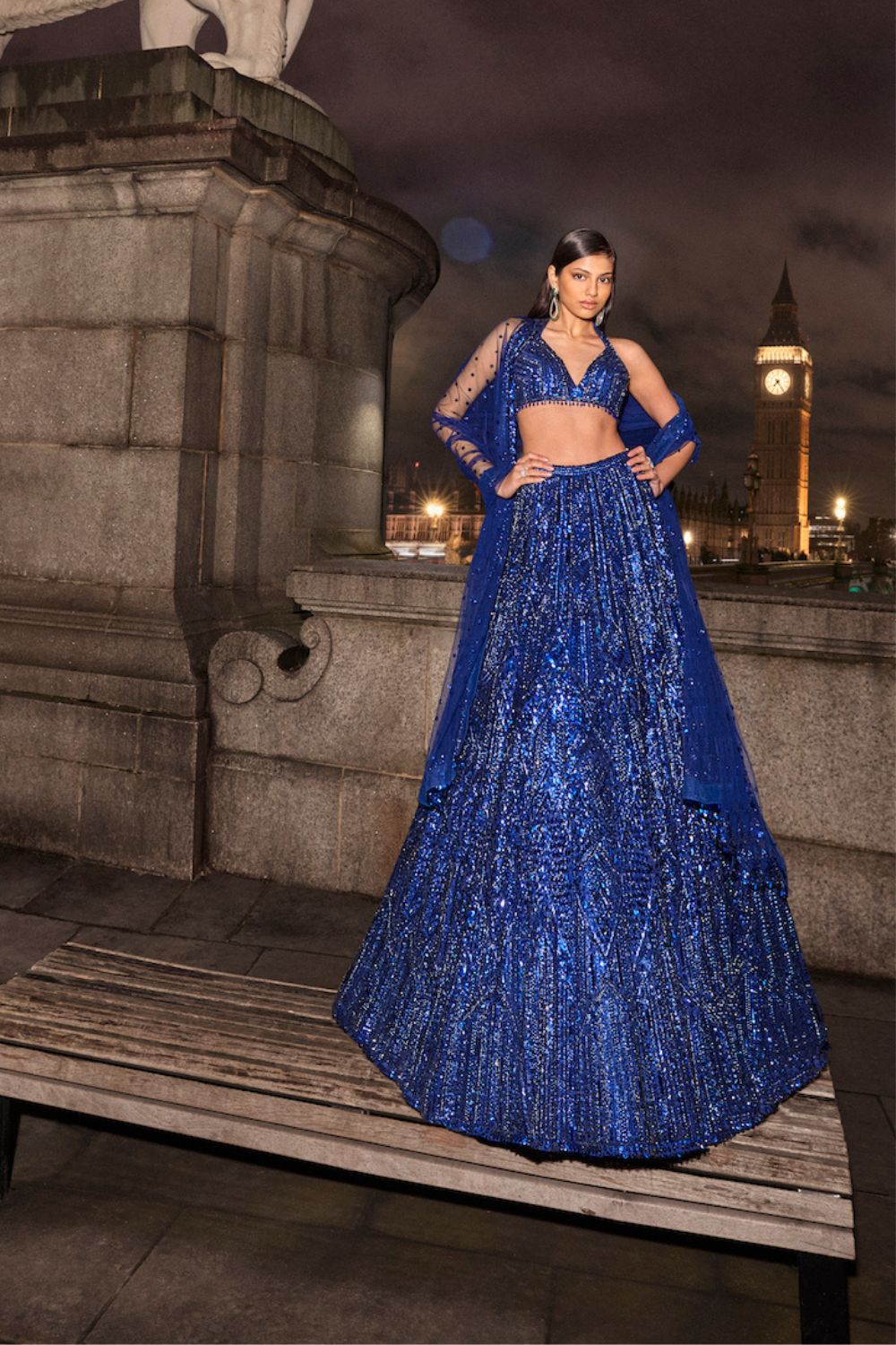 Navy Blue Sequin Lehenga Set