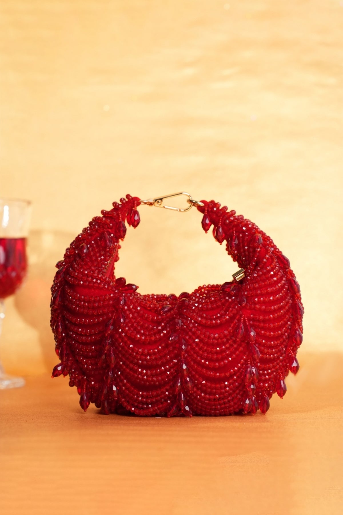 Liona Red Suede Embellished Hobo Bag