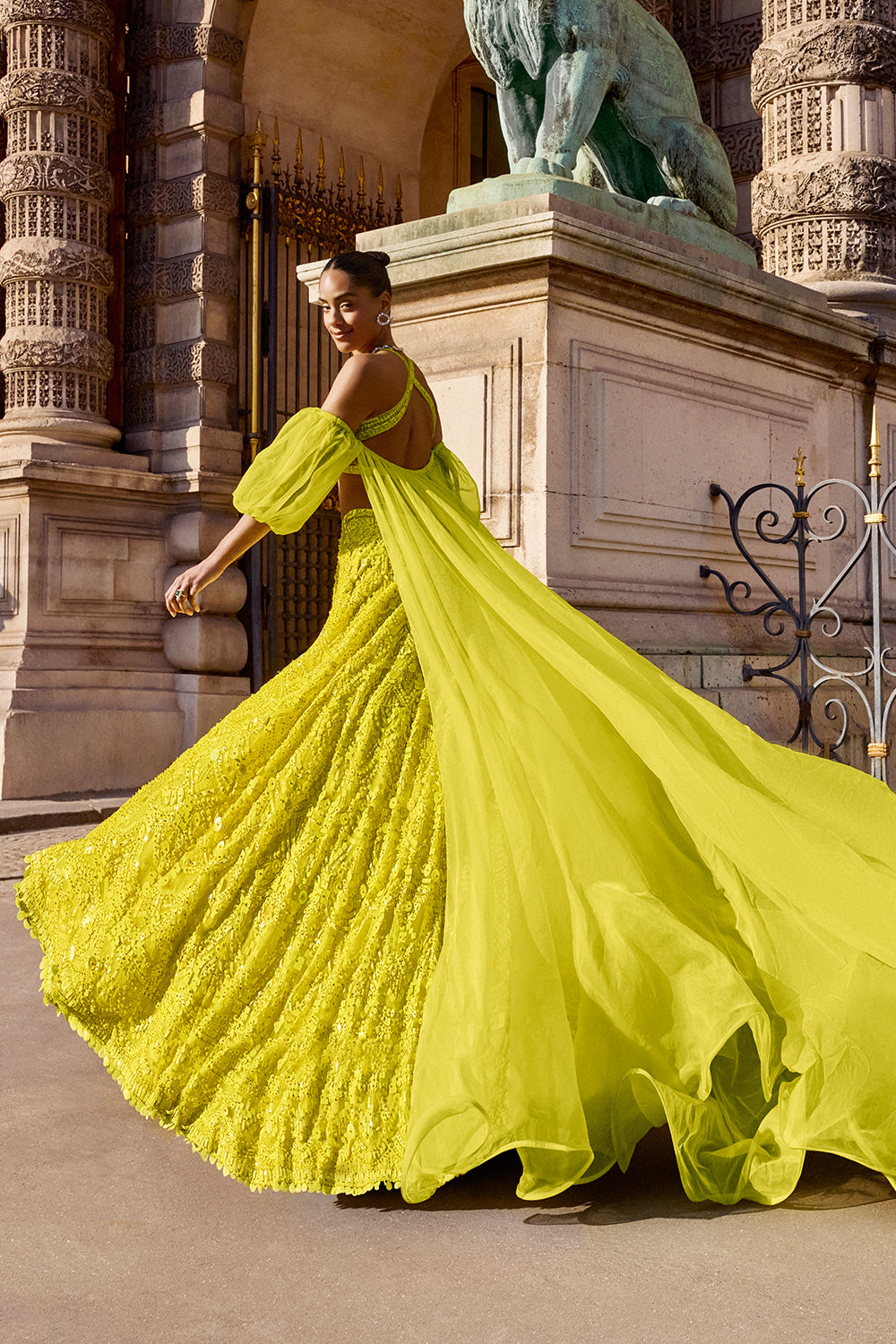 Surveen Chawla In Neon Yellow Sequin Lehenga Set