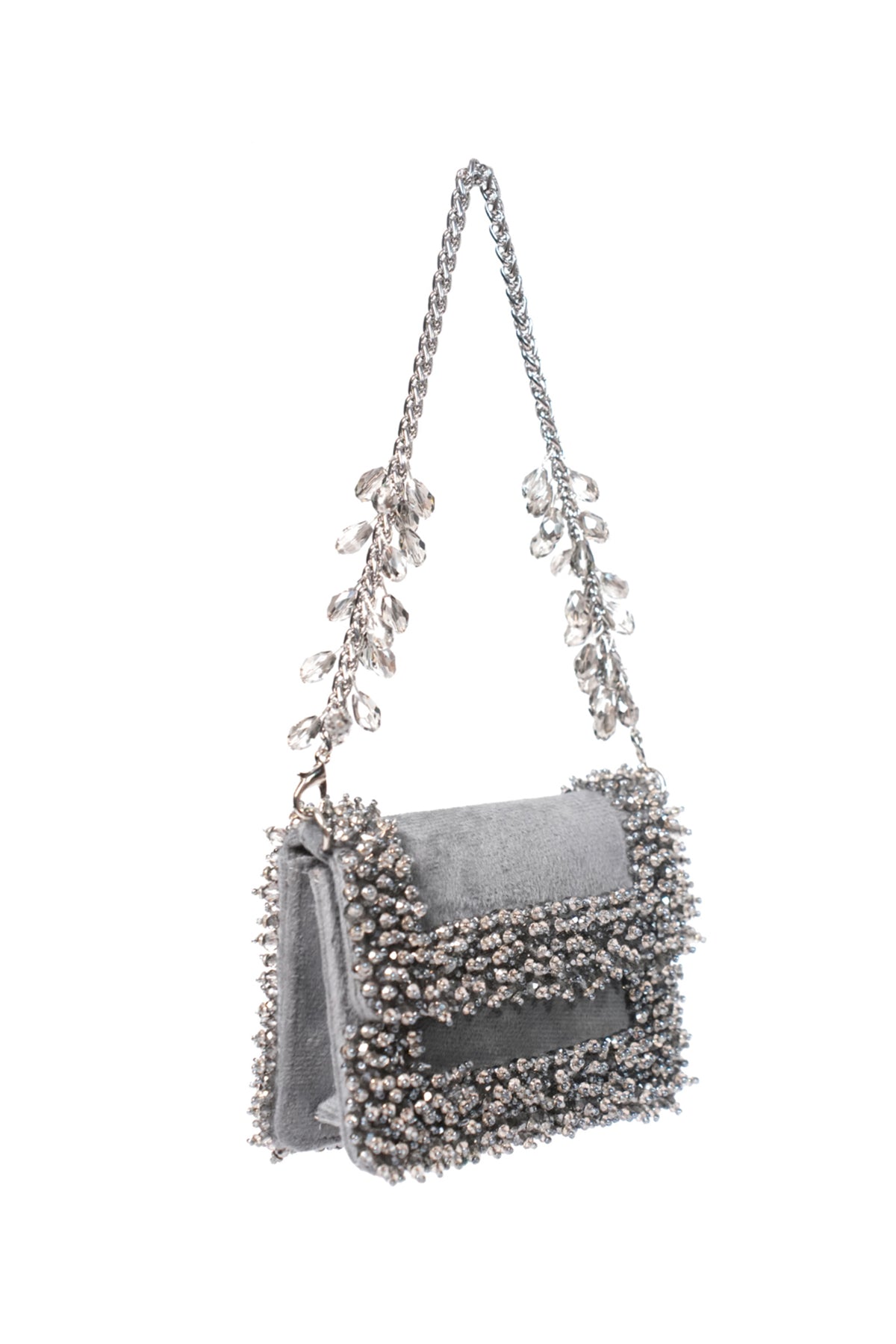 Elana Grey Suede Crystal Embellished Mini Bag