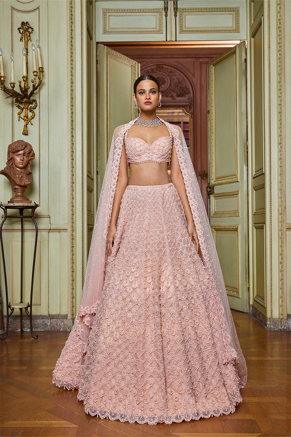 Rose Gold Pearl Drop Lehenga Set