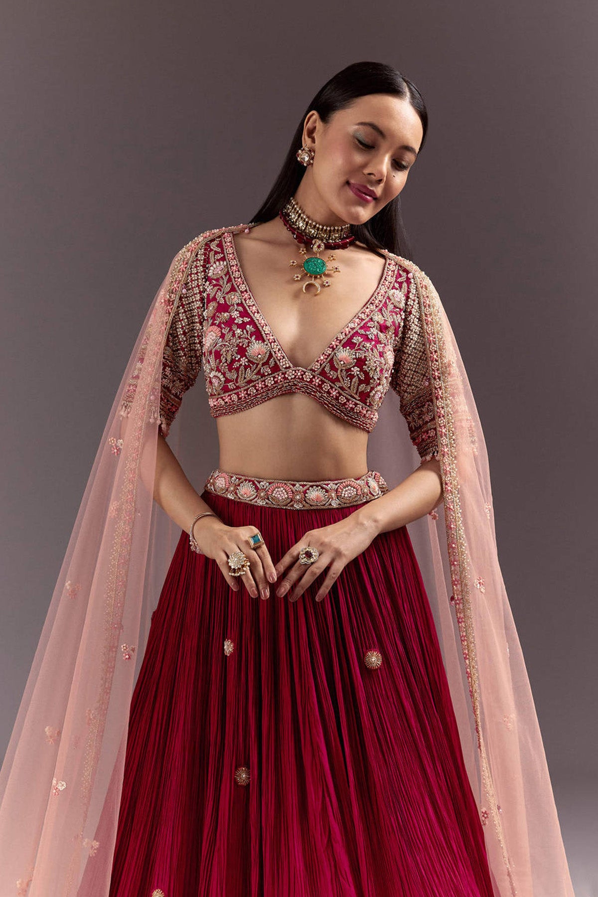 Red Zardosi Embroidered Lehenga Set With Tassel Blouse - Ready to Ship