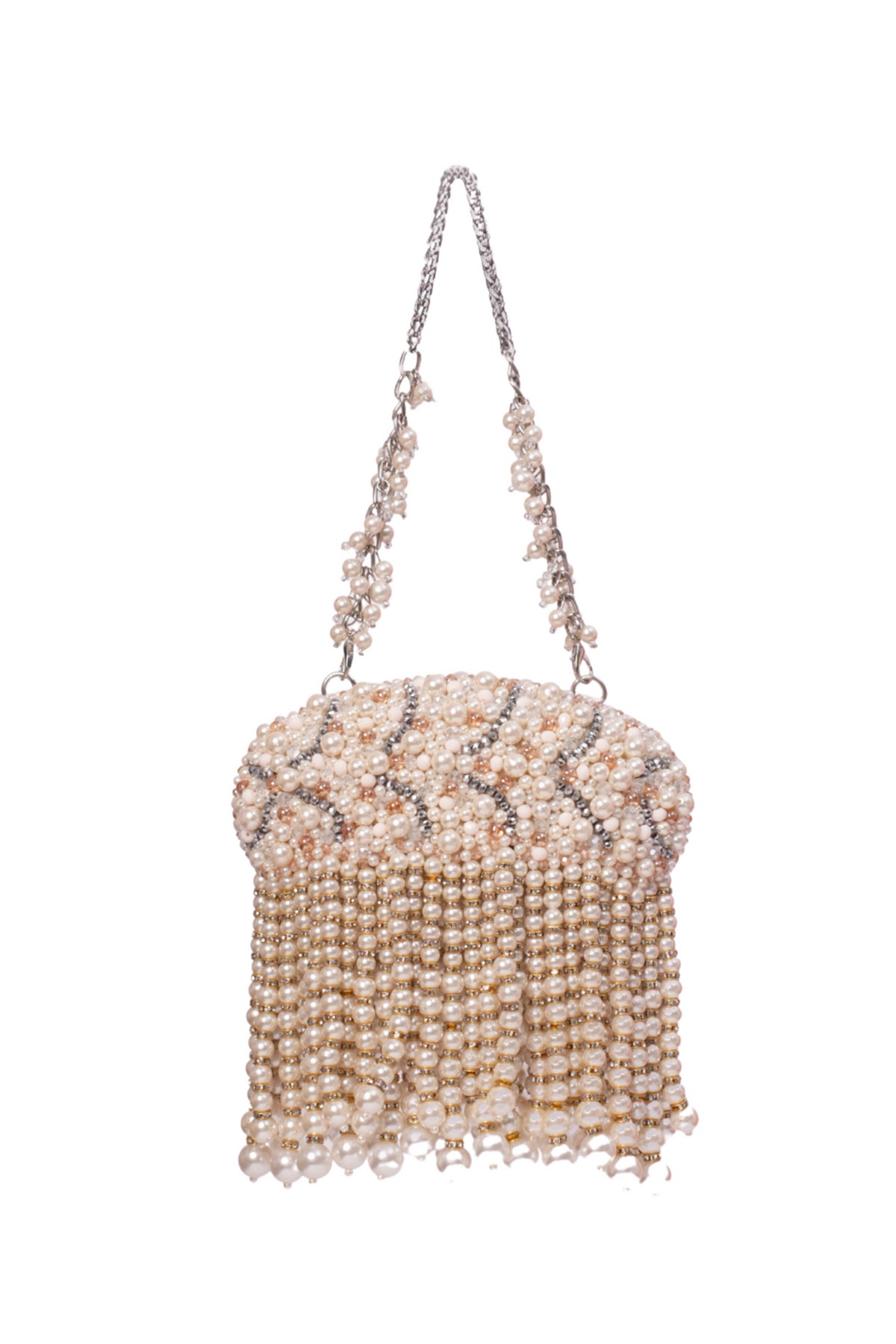 Chloe Ivory Suede Clutch With Big Pearl Hanging
