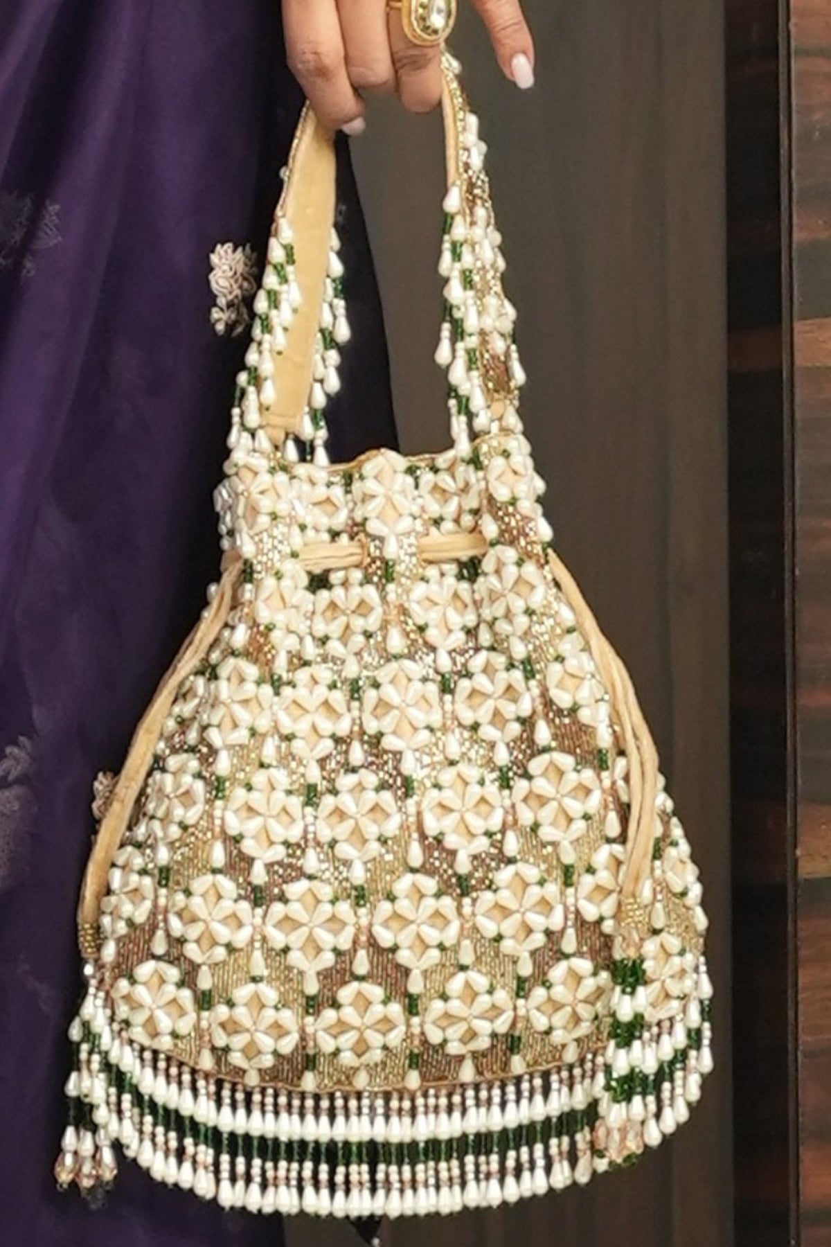 Falak Gold Suede Embellished Potli
