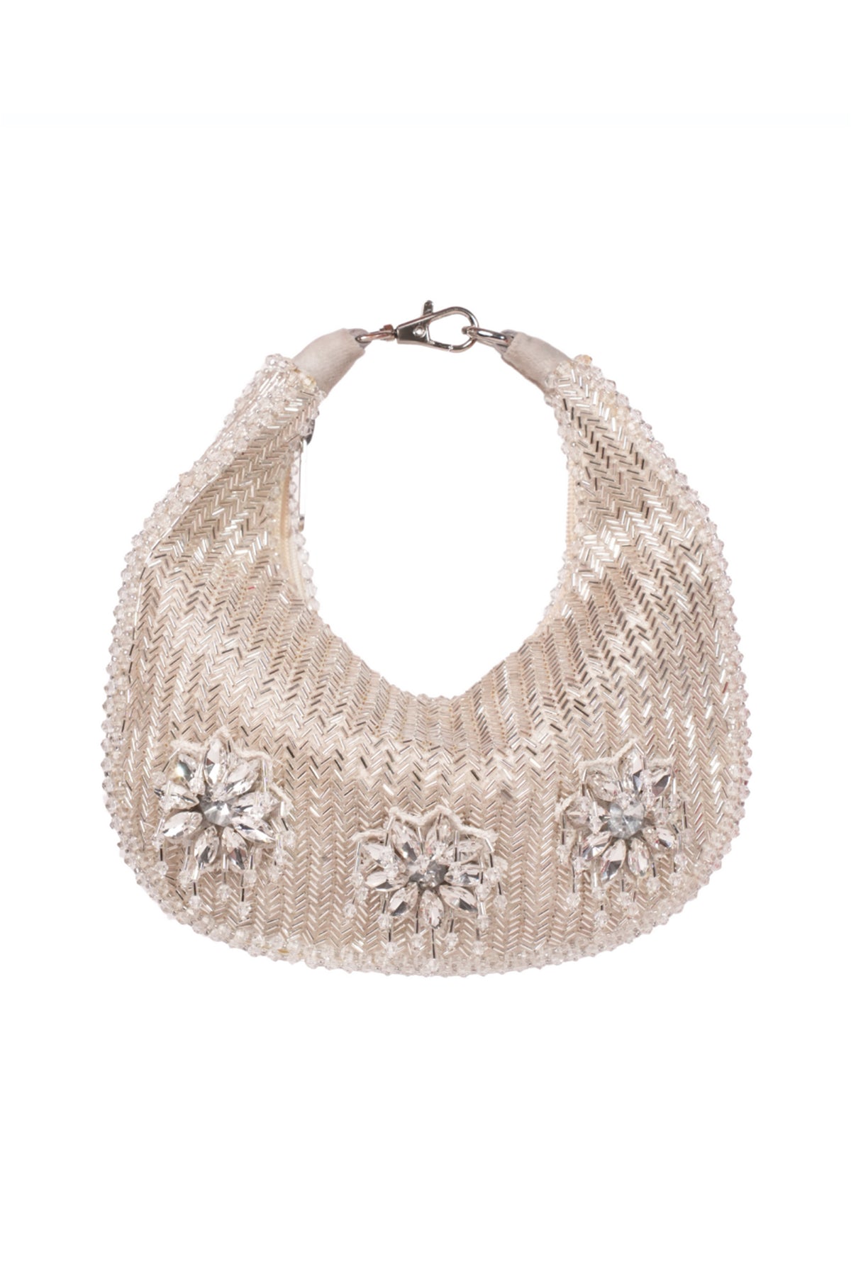 Elina Silver Suede Embellished Hobo Bag