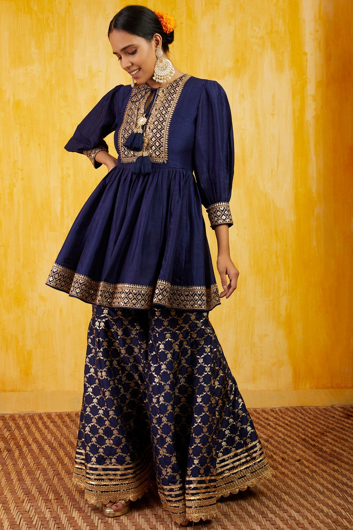 Marigold Brocade Peplum With Garara