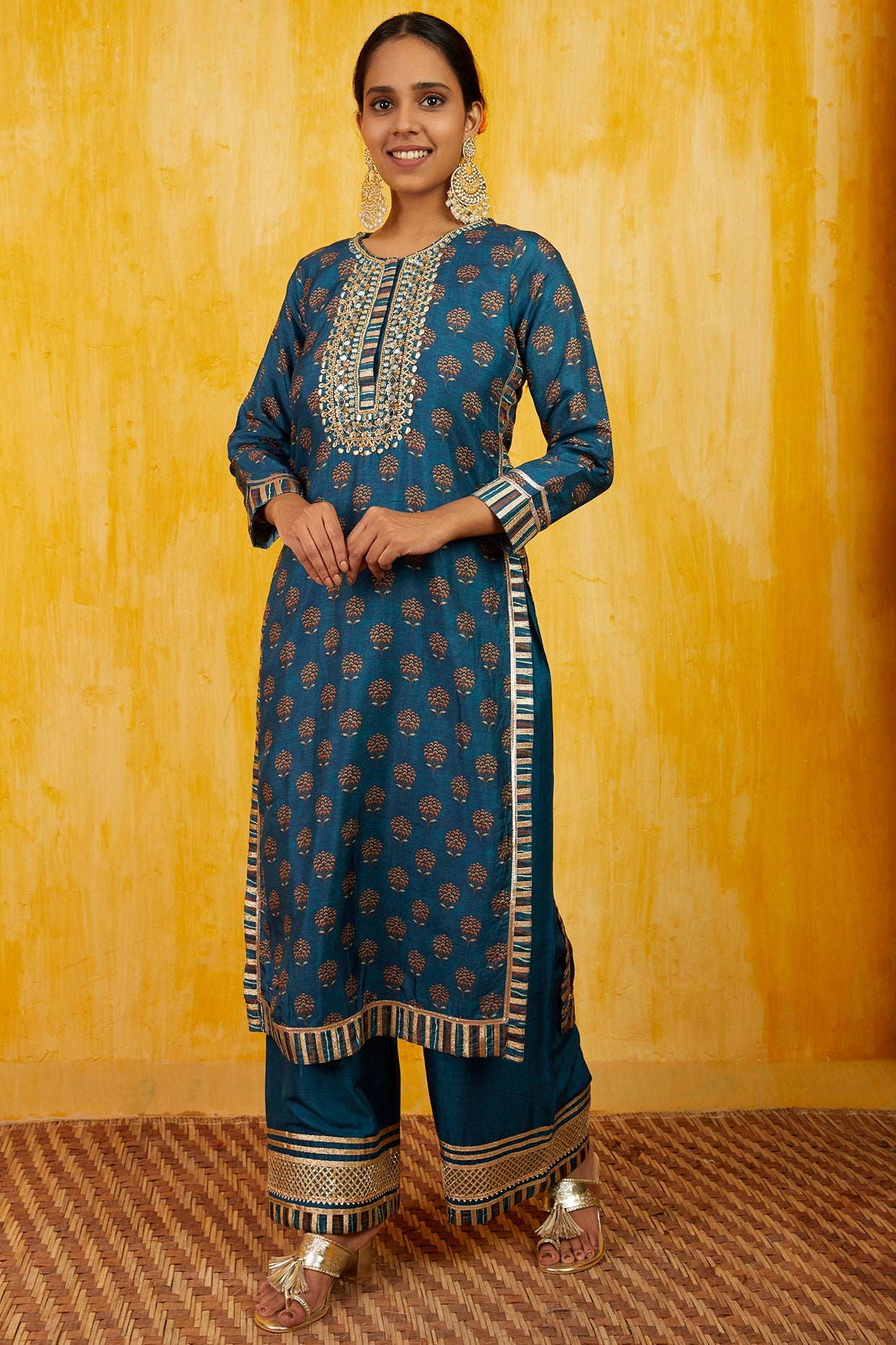 Marigold Buti Tunic With Palazzo and Dupatta