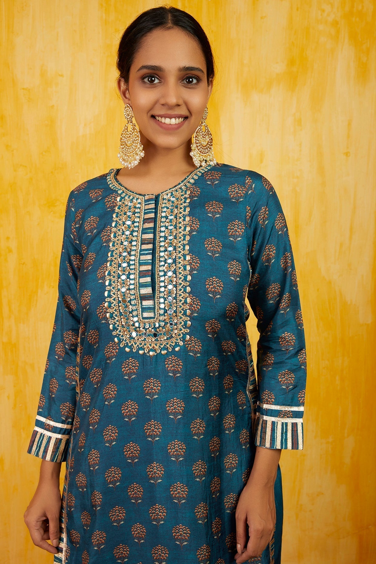 Marigold Buti Tunic With Palazzo and Dupatta