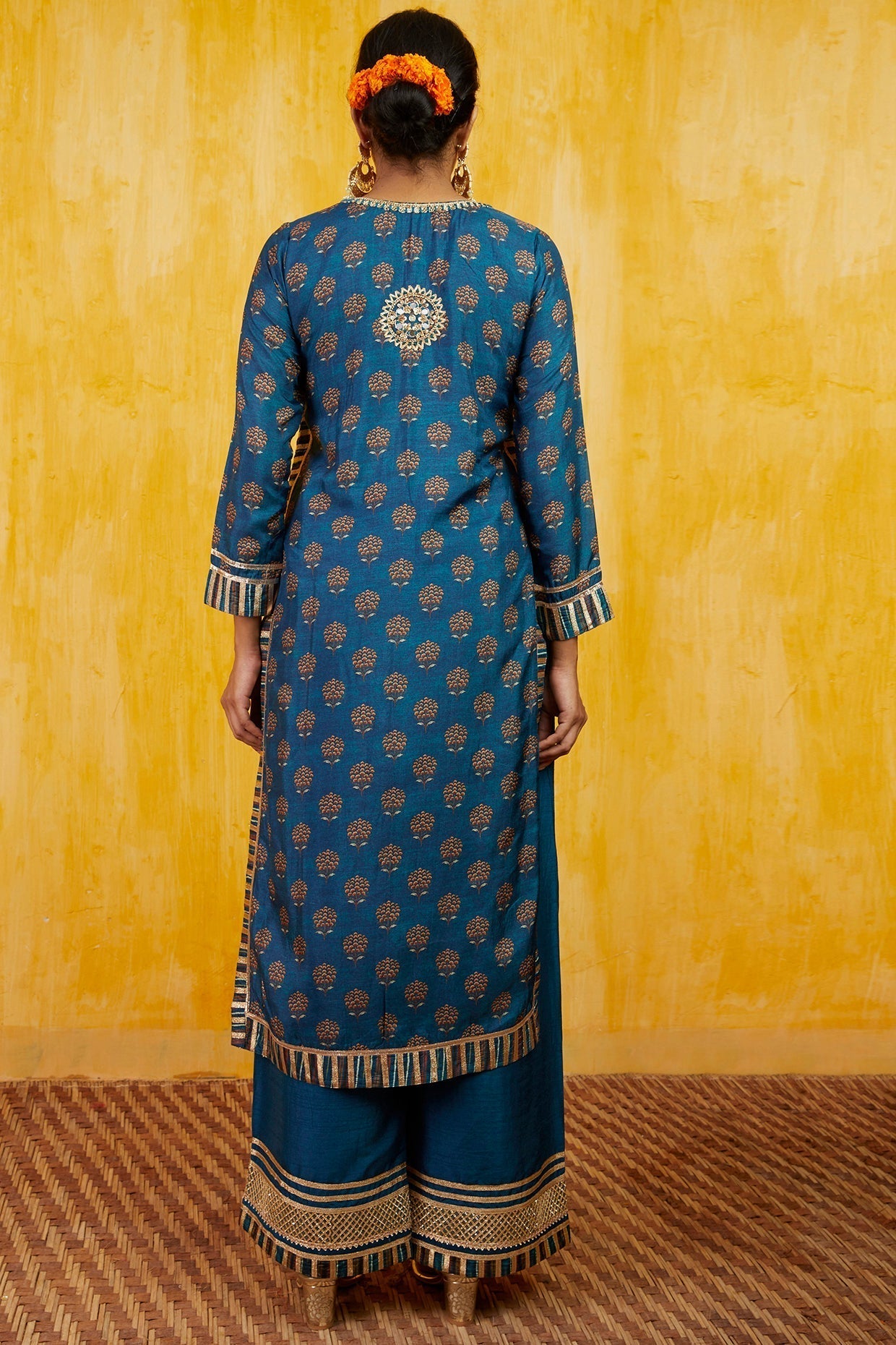 Marigold Buti Tunic With Palazzo and Dupatta