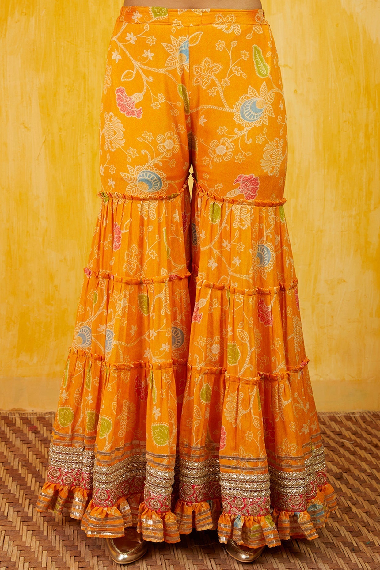 SaraTendulker In Marigold Garden Jacket Sharara Set