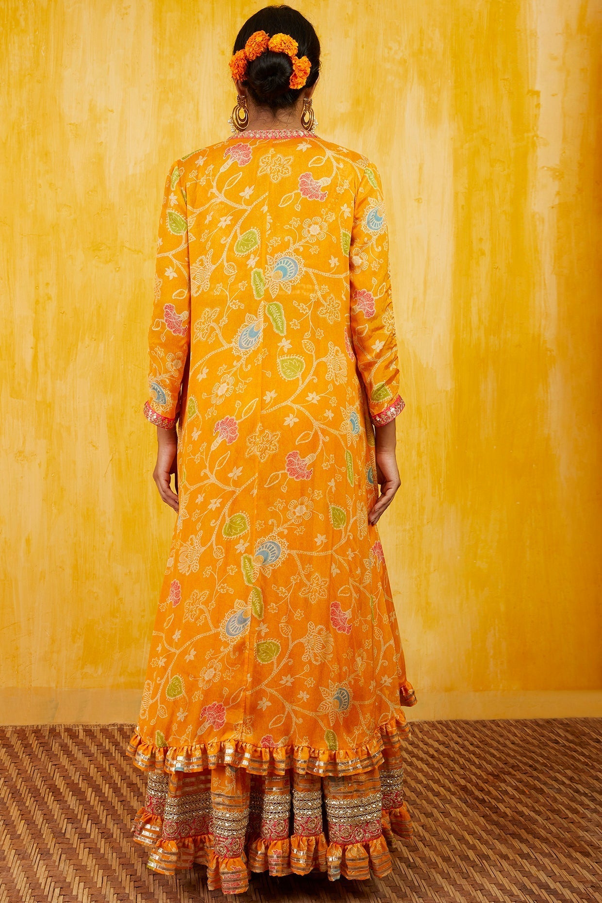 SaraTendulker In Marigold Garden Jacket Sharara Set