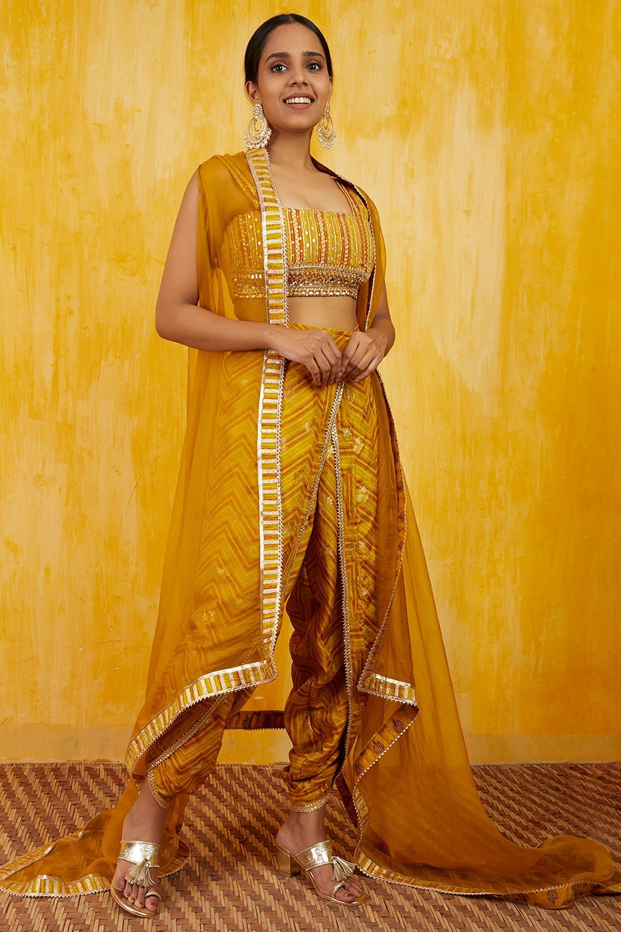 Marigold Zig-Zag Cape Dhoti Set