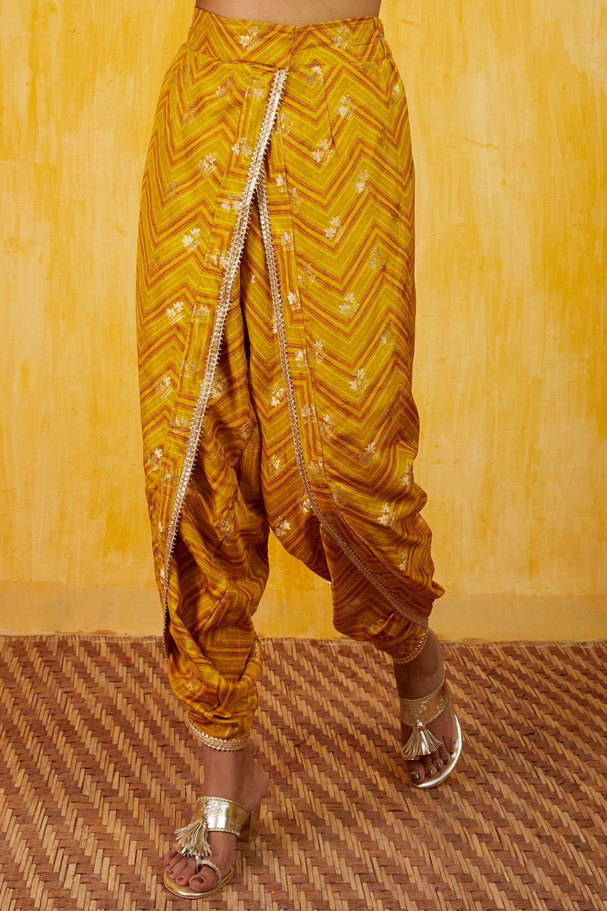 Marigold Zig-Zag Cape Dhoti Set