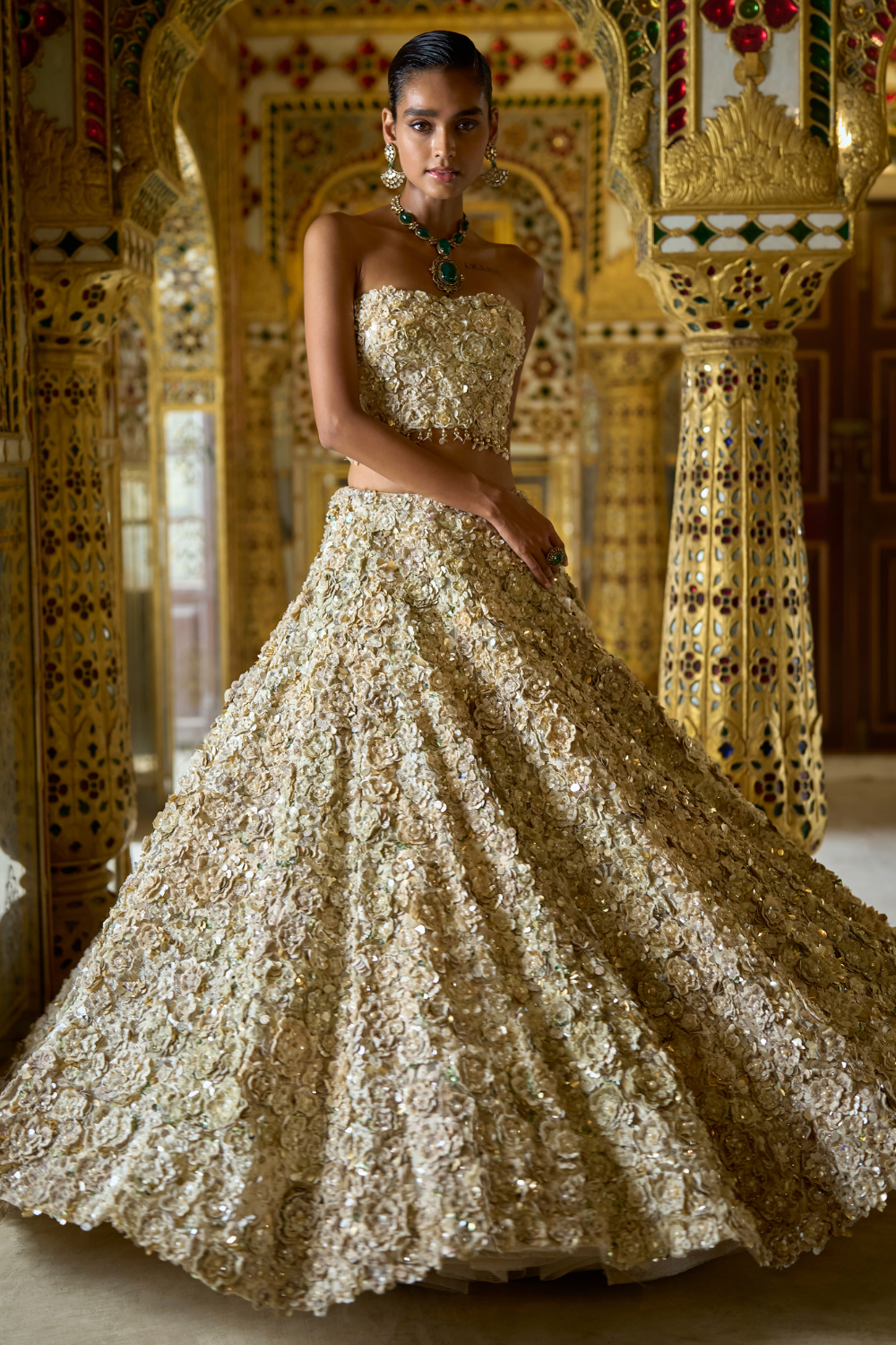 Vintage Ivory Three-Dimensional Lehenga Set