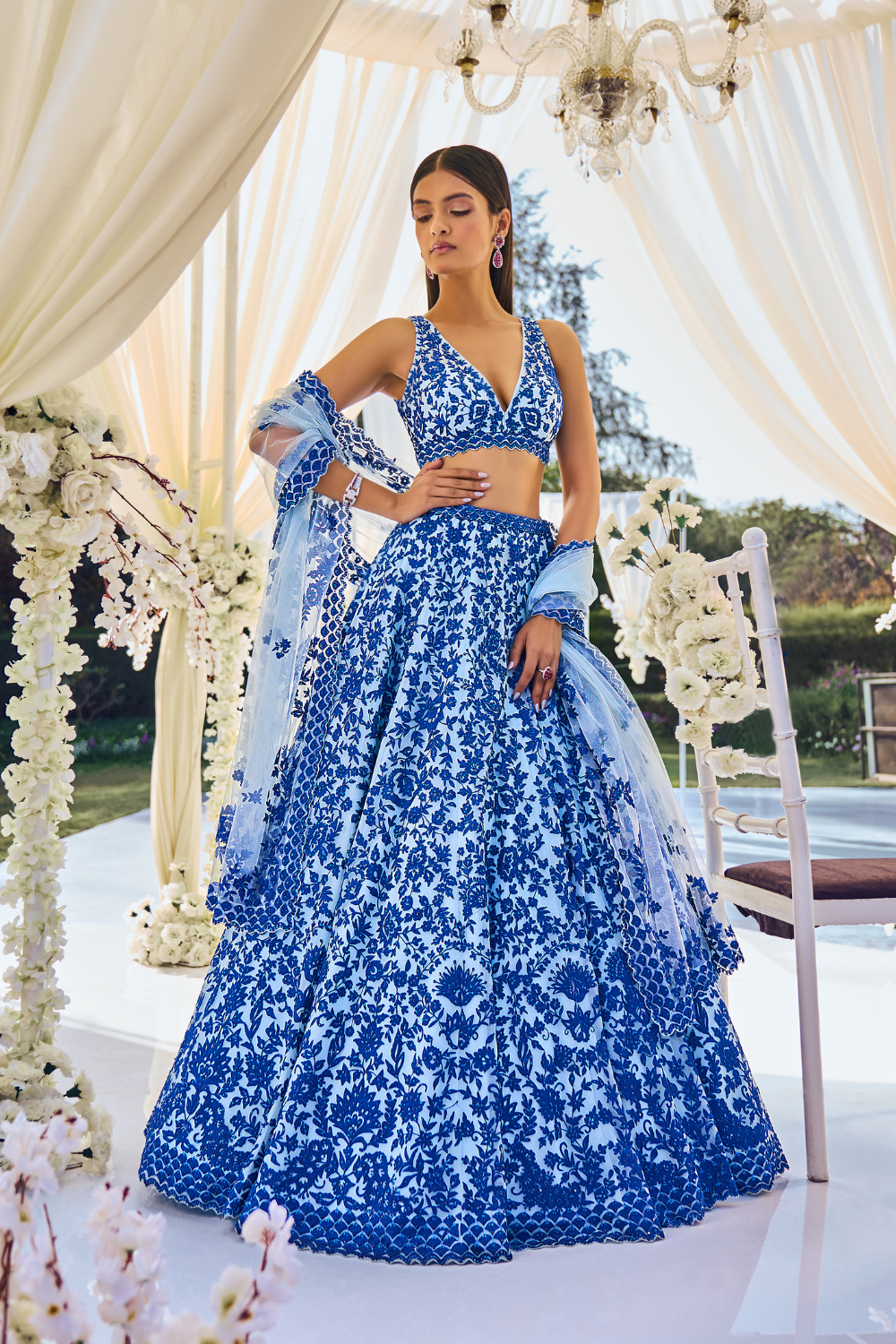 Blue on Blue Resham Work Lehenga Set