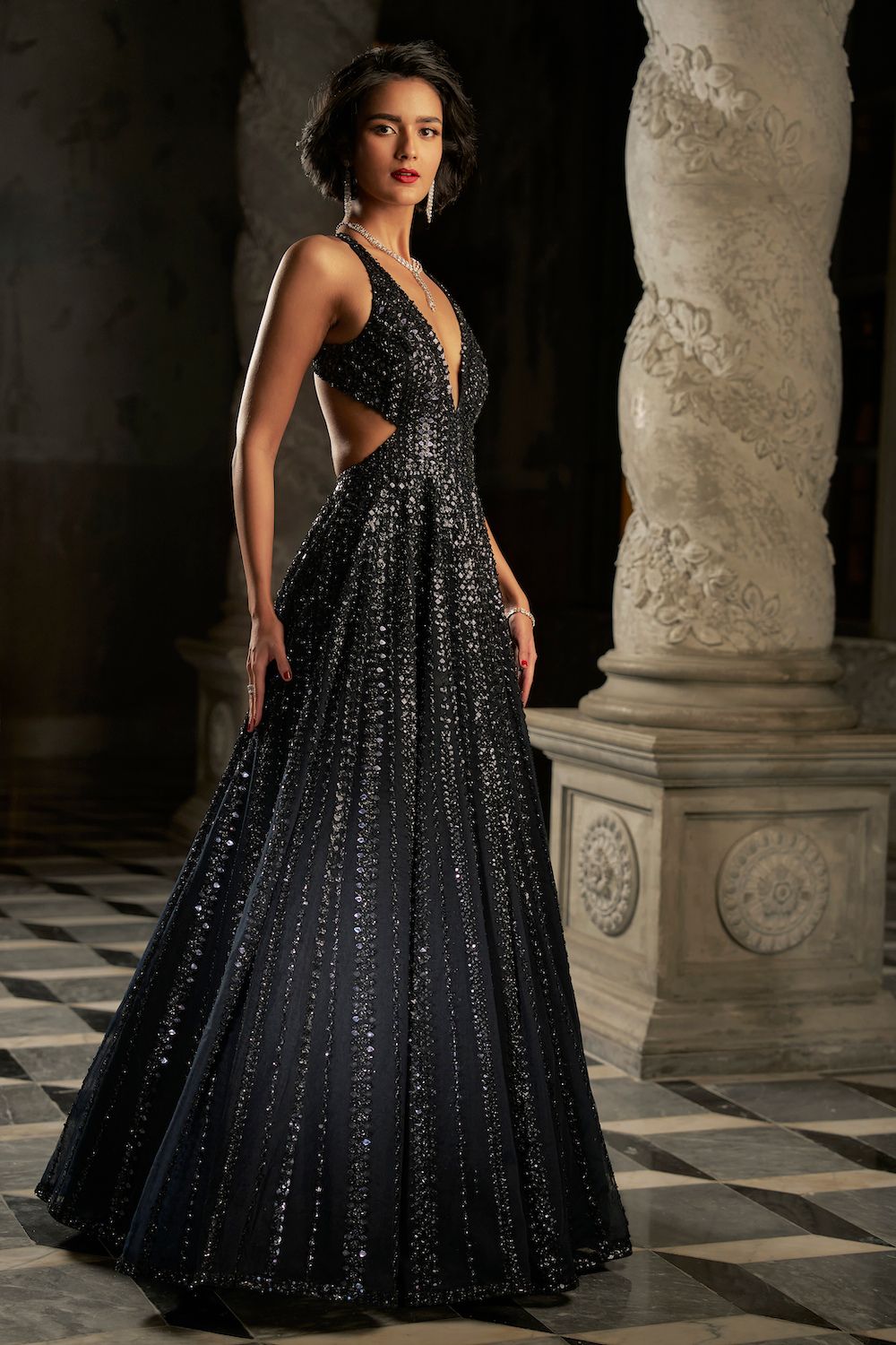 Navy Sequin Gown