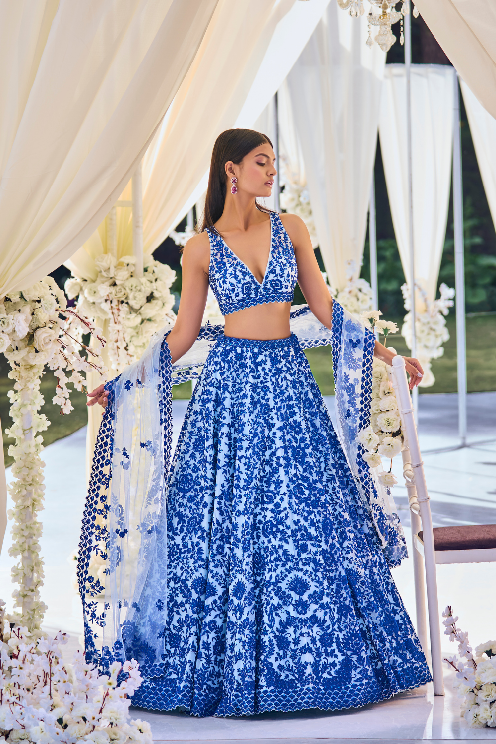 Blue on Blue Resham Work Lehenga Set