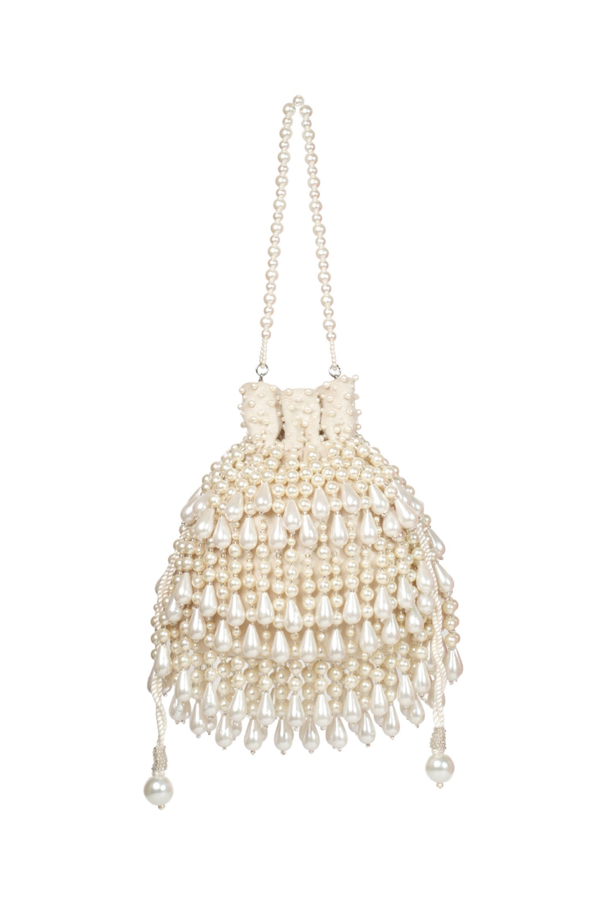 Zarah Ivory Pearl Suede Embellished Potli