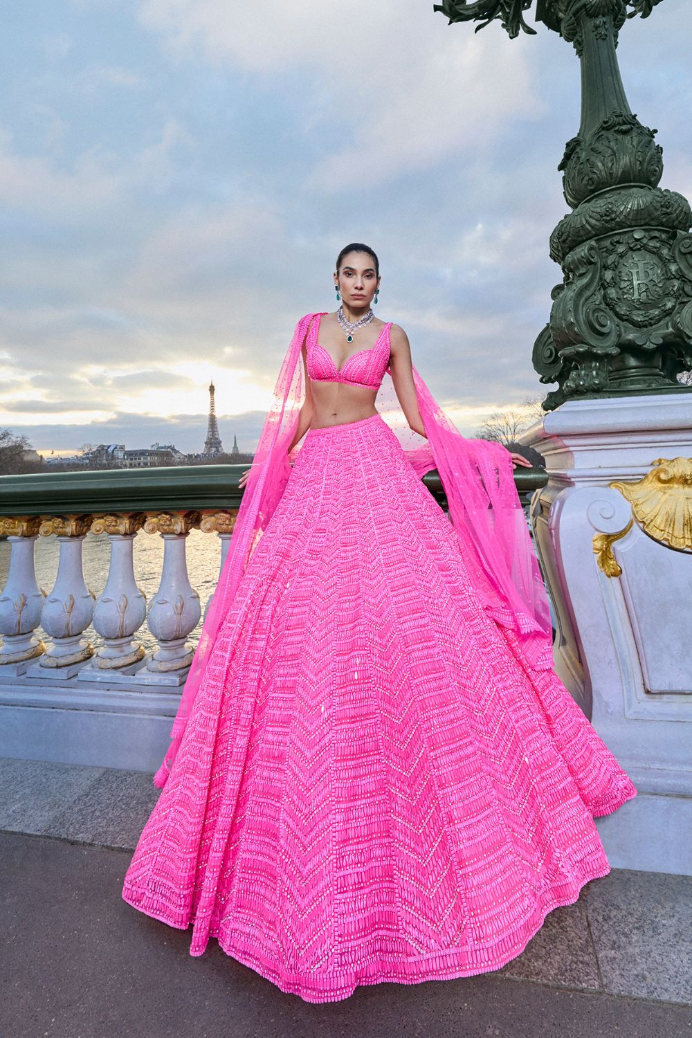 Neon Pink Sequin Lehenga Set