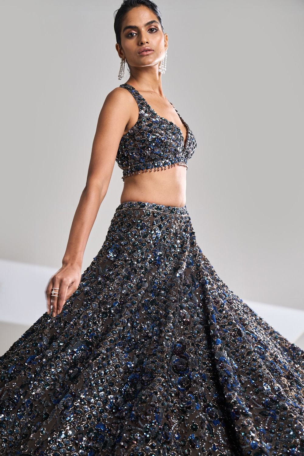 Chocolate Brown Sequin Lehenga Set