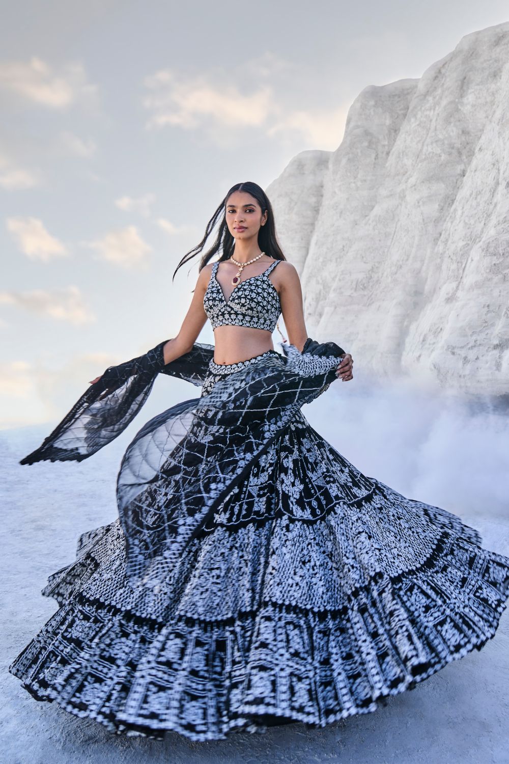 Black Multi-Tiered Lehenga Set